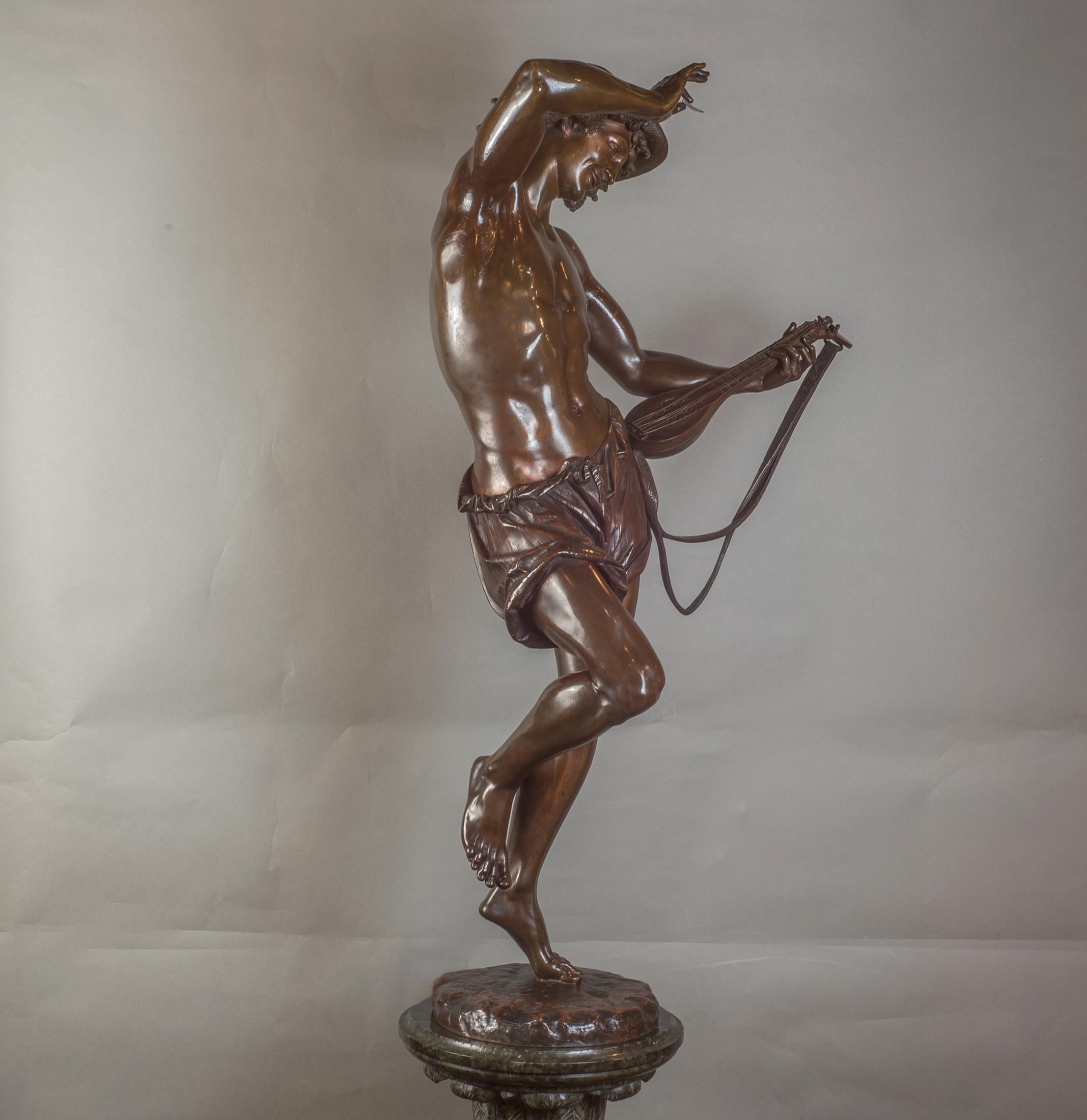 Coppia di ballerine napoletane in bronzo su piedistallo in marmo 4