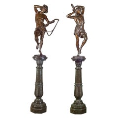 Antique Pair of Bronze Neapolitan Dancers on Marble Pedestal