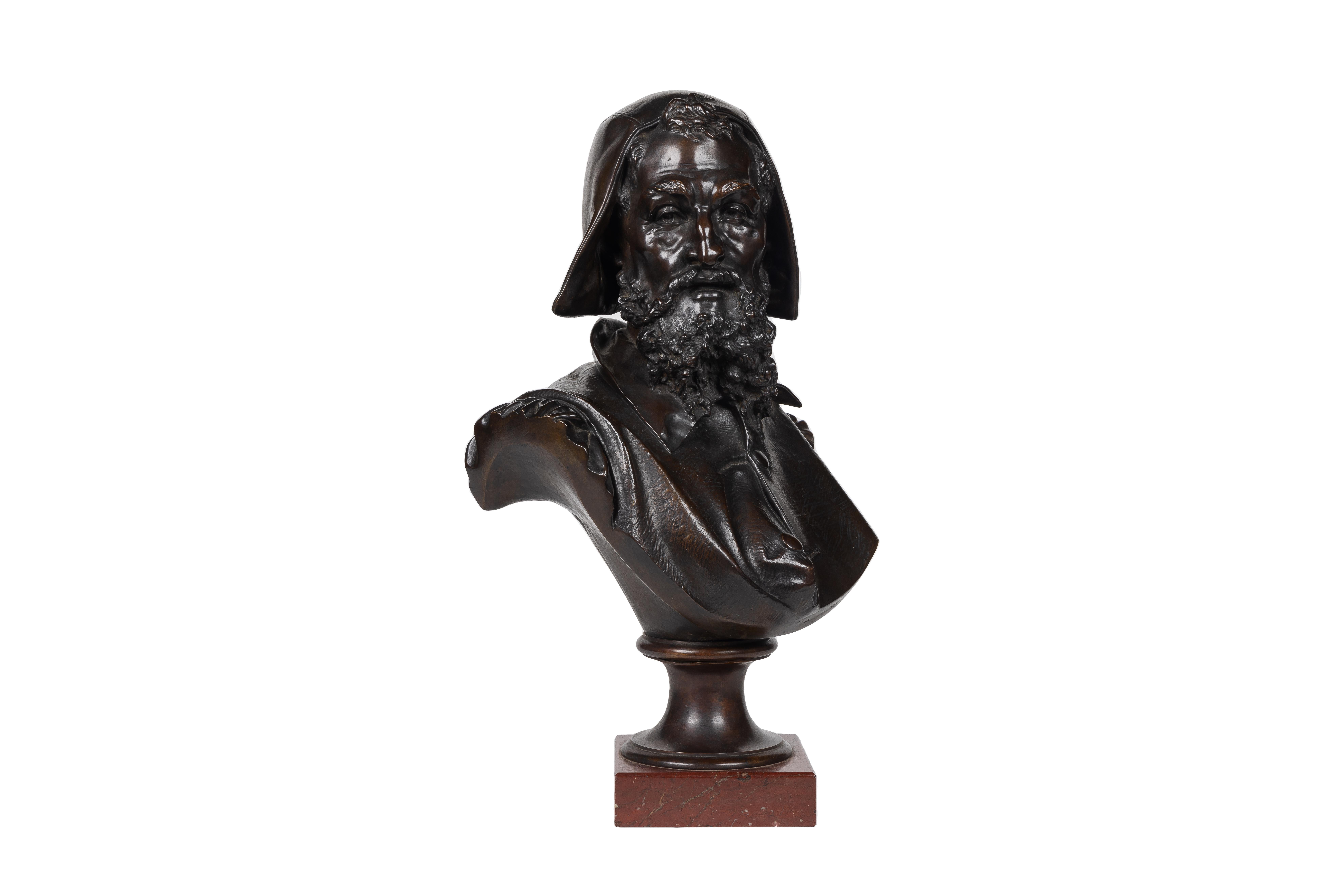 Albert-Ernest Carrier-Belleuse, (1824 1887)

A Rare and Important Patinated Bronze Bust of Michelangelo On A Rouge Marble Base.

Presenting an extraordinary and highly collectible masterpiece, this rare and important patinated bronze bust of