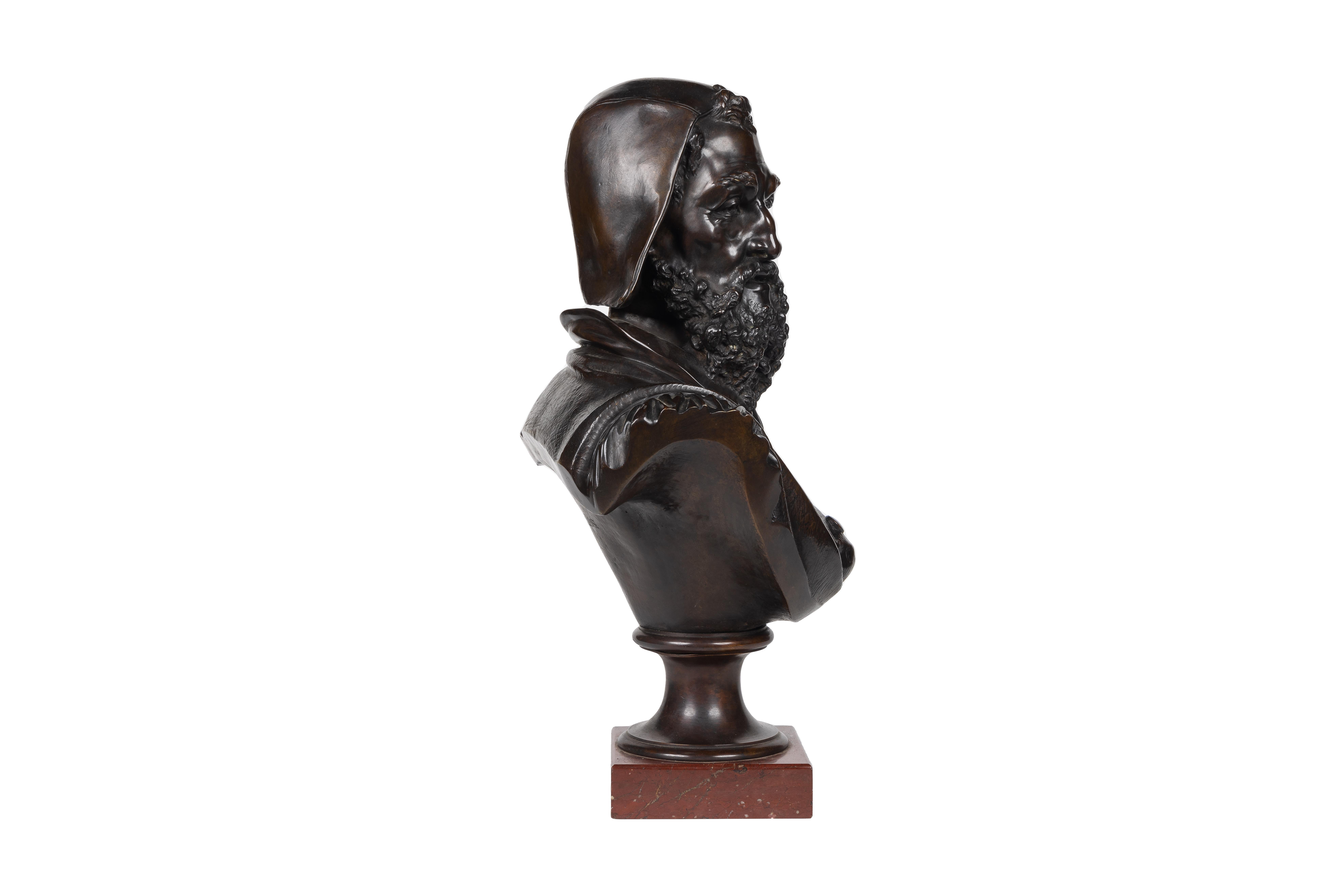 Renaissance Albert-Ernest Carrier-Belleuse, A Rare and Important Bronze Bust of Michelangelo For Sale