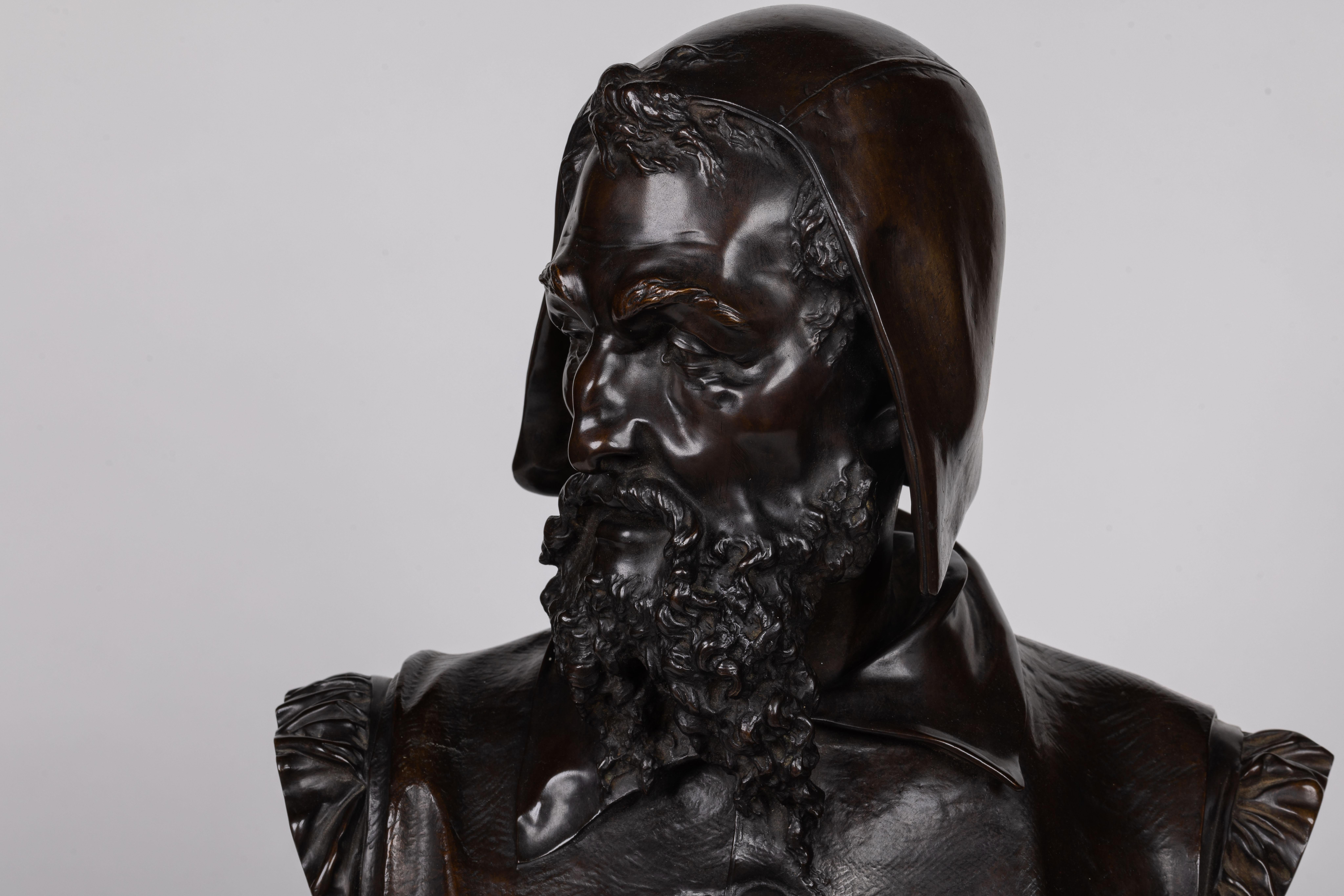 19th Century Albert-Ernest Carrier-Belleuse, A Rare and Important Bronze Bust of Michelangelo For Sale