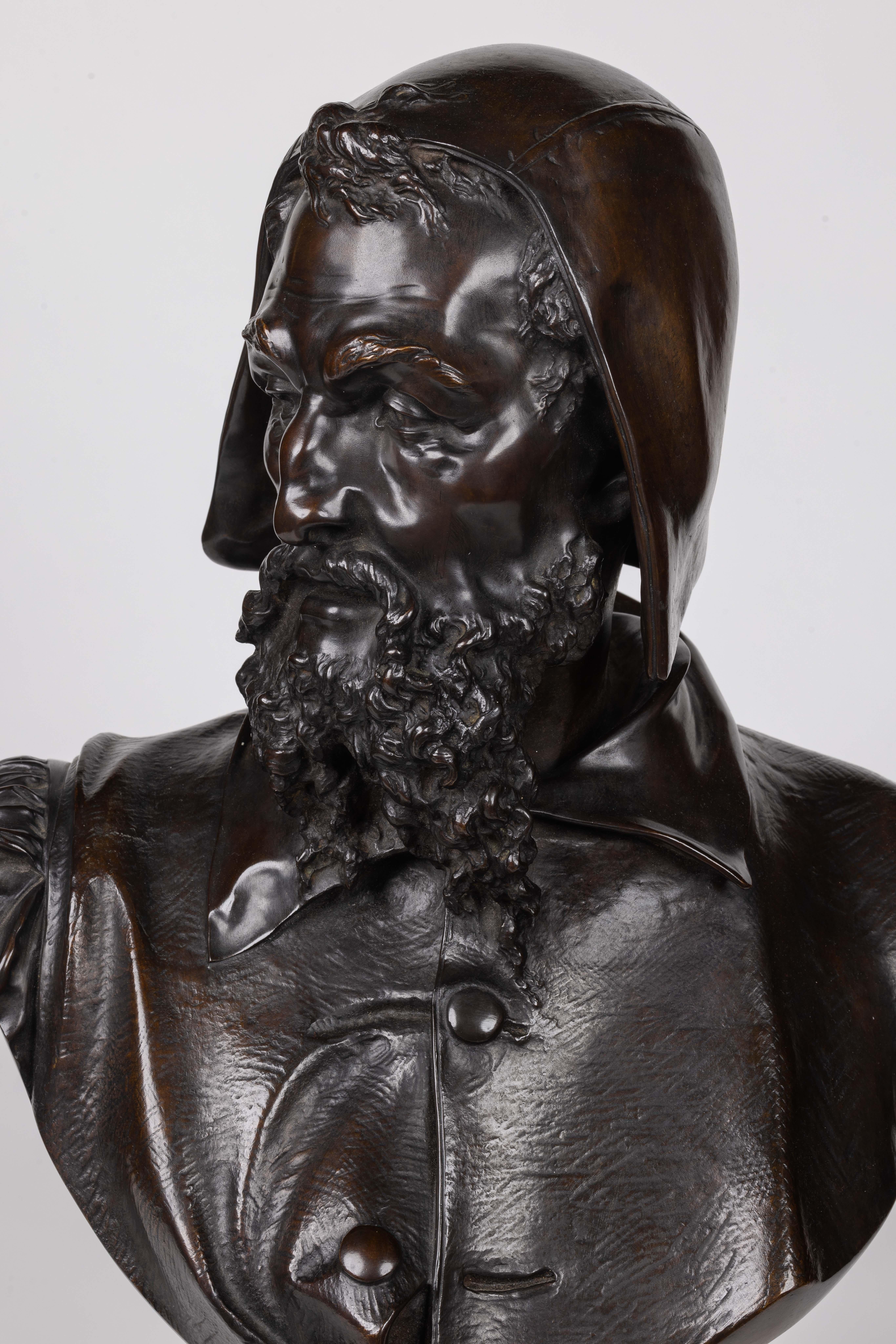 19th Century Albert-Ernest Carrier-Belleuse, A Rare and Important Bronze Bust of Michelangelo For Sale