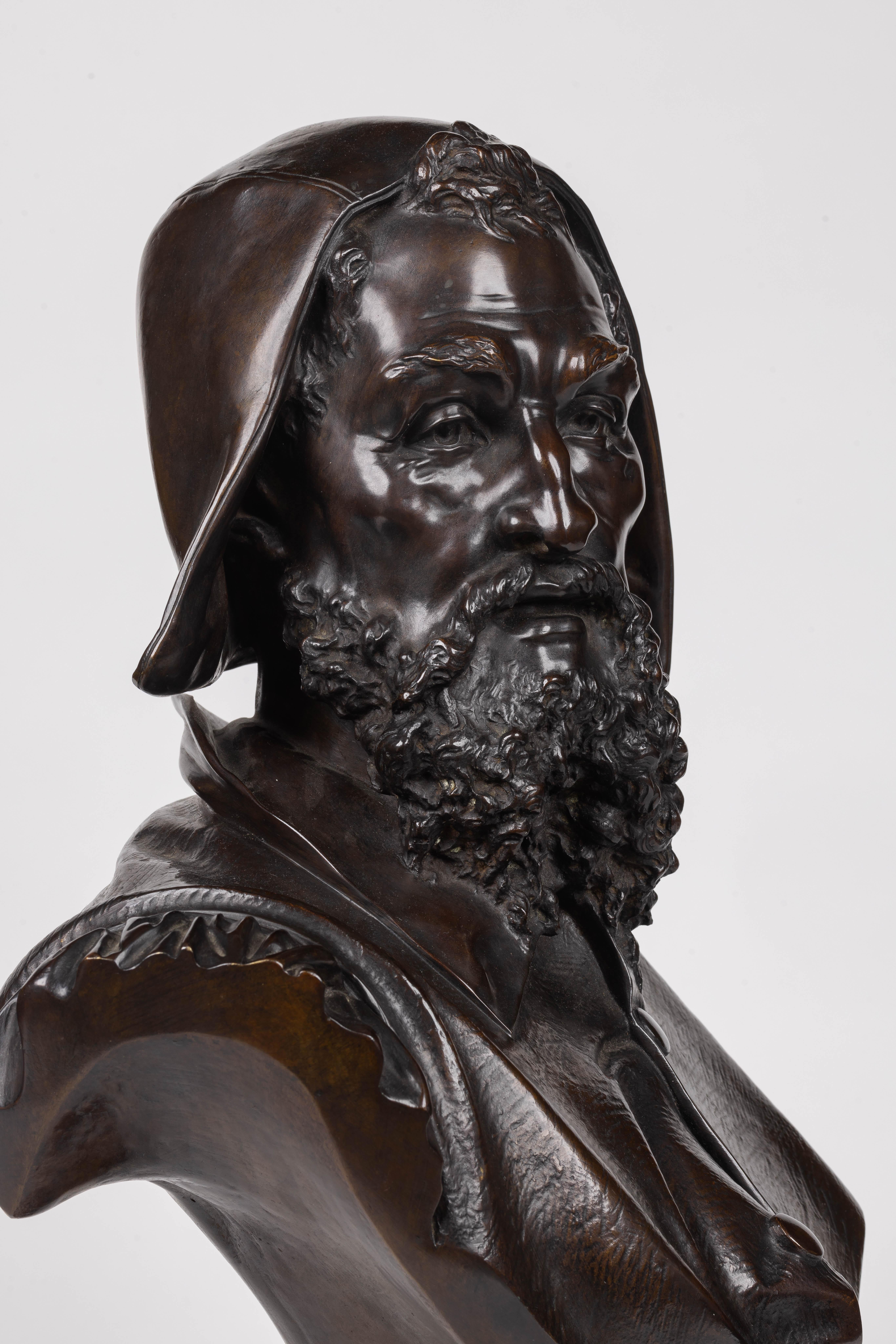 Albert-Ernest Carrier-Belleuse, rare et important buste en bronze de Michel-Ange en vente 1