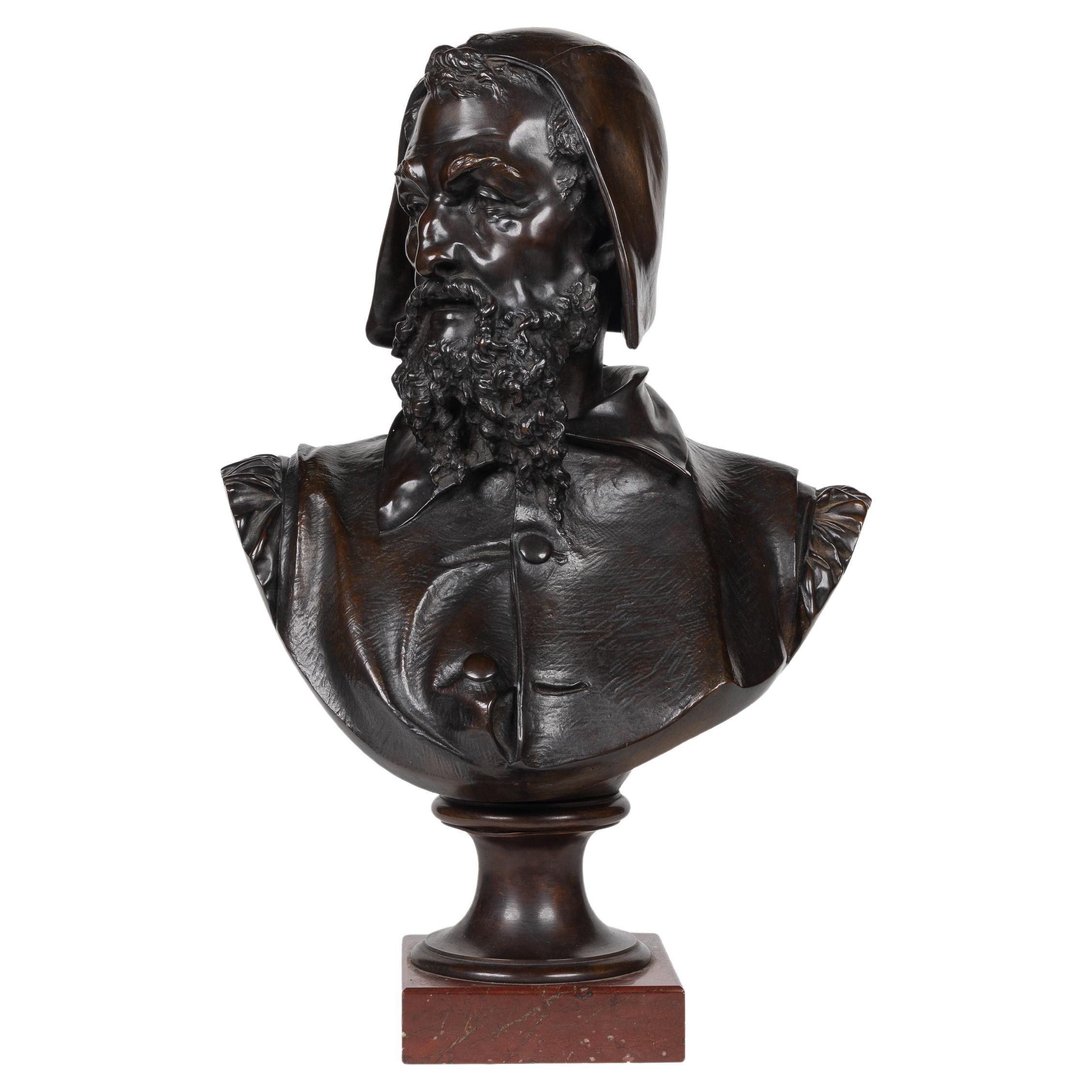 Albert-Ernest Carrier-Belleuse, rare et important buste en bronze de Michel-Ange