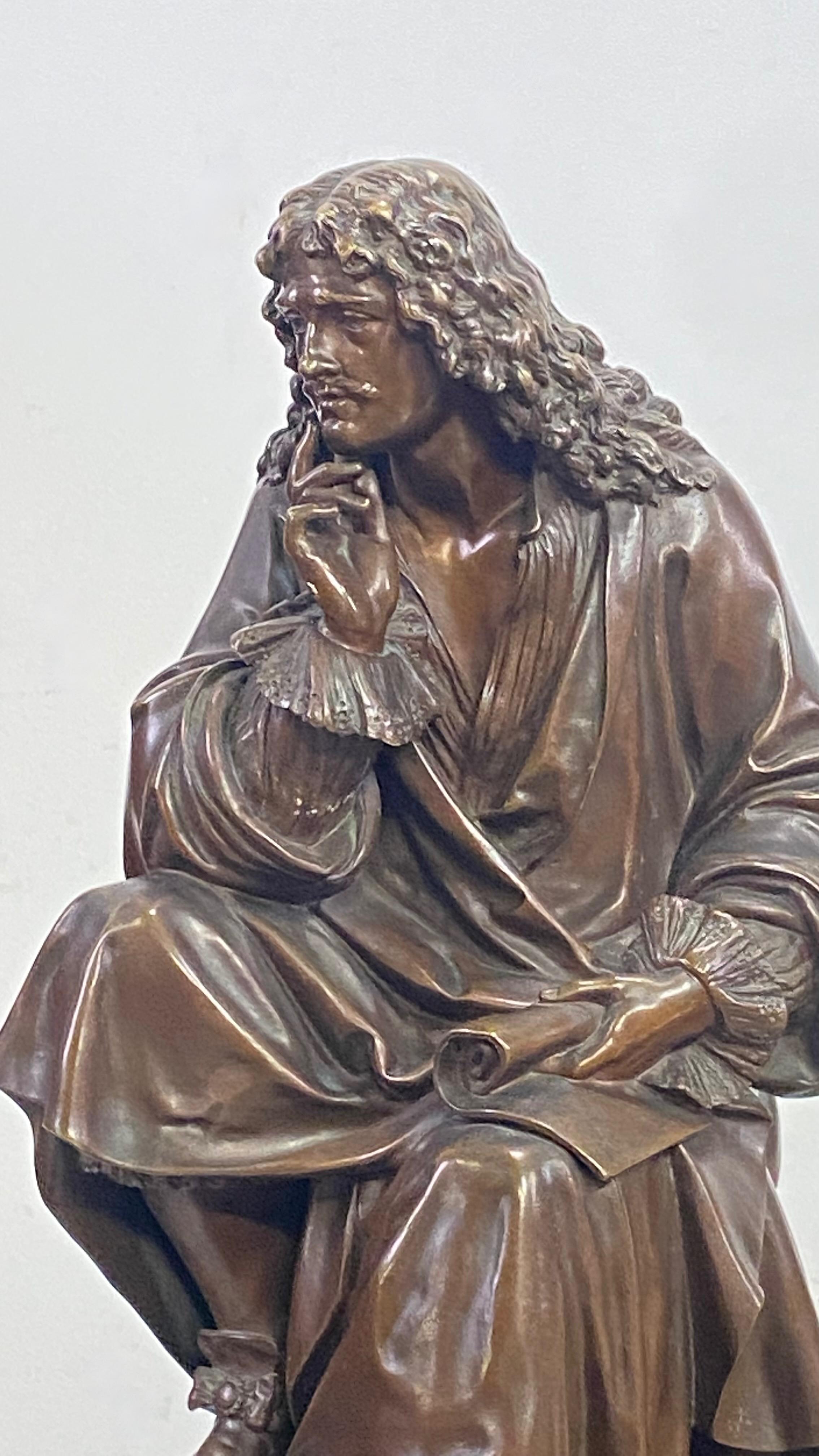 French Albert Ernest Carrier-Belleuse Bronze Molière Sculpture, 19th Century For Sale