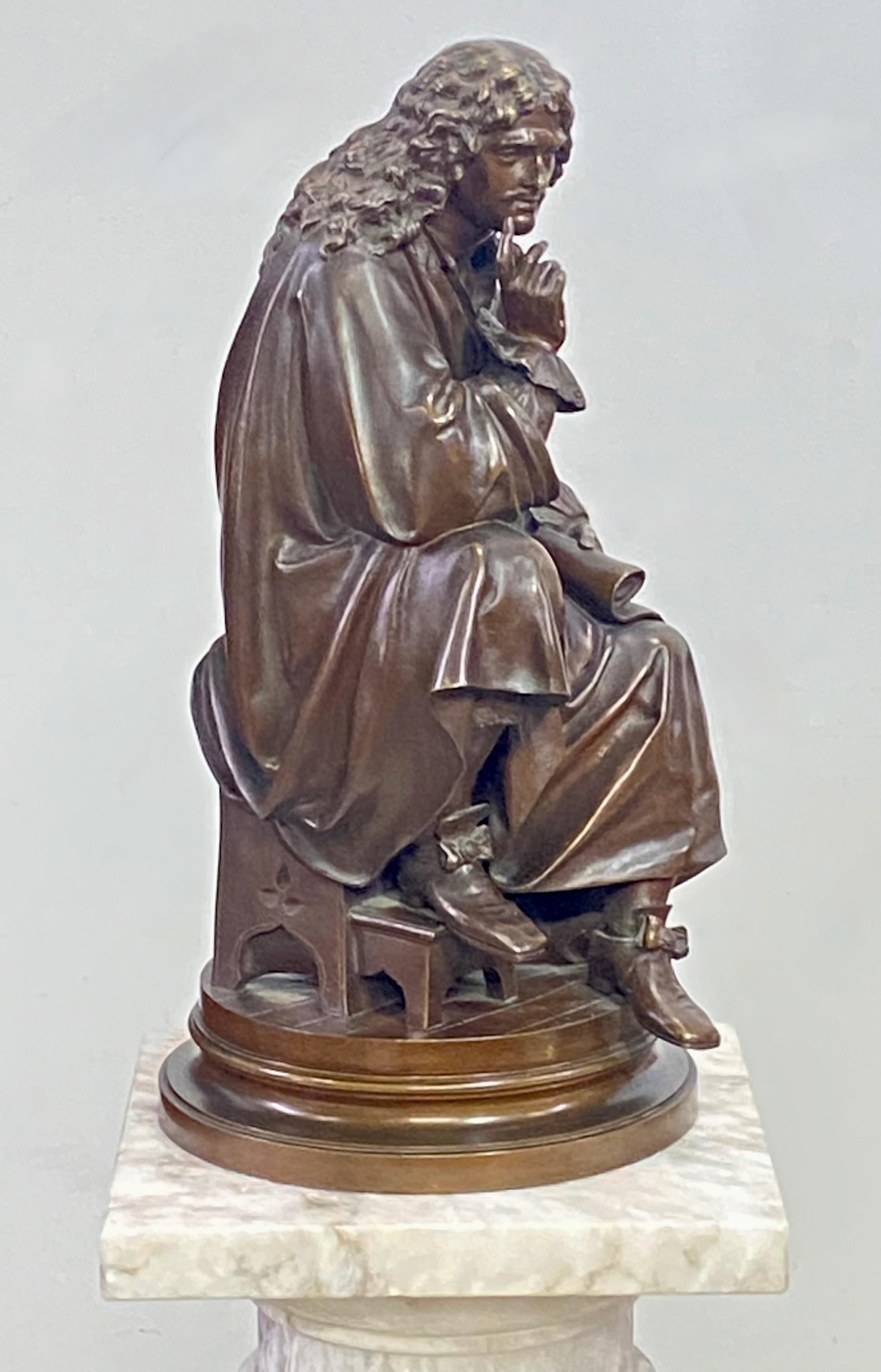 Albert Ernest Carrier-Belleuse Bronze Molière Sculpture, 19th Century For Sale 1