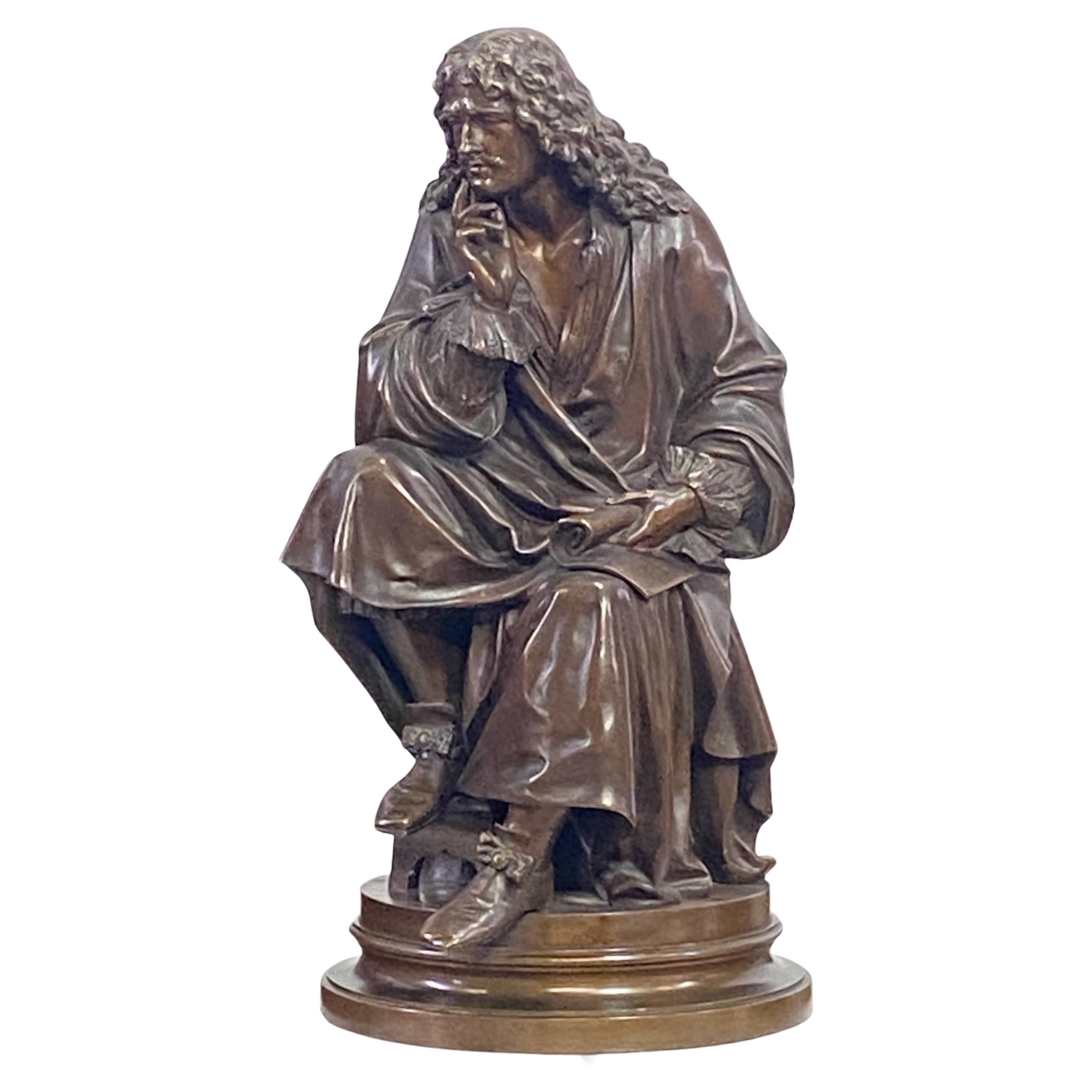 Albert Ernest Carrier-Belleuse Bronze Molière Sculpture, 19th Century For Sale