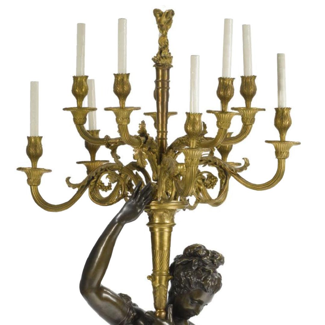 Louis XVI Albert-Ernest Carrier-Belleuse Figural Candelabra Torchier For Sale