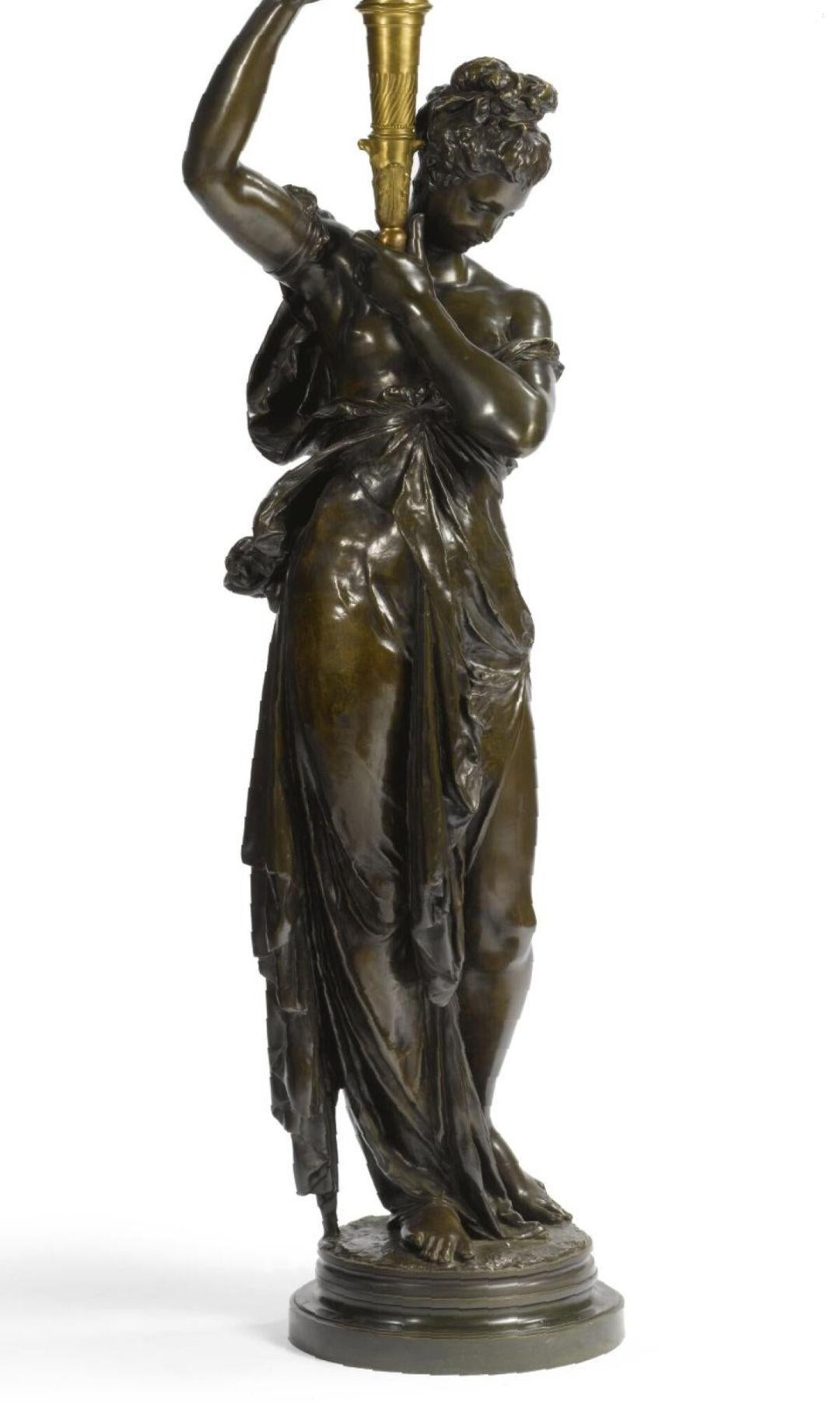 French Albert-Ernest Carrier-Belleuse Figural Candelabra Torchier For Sale