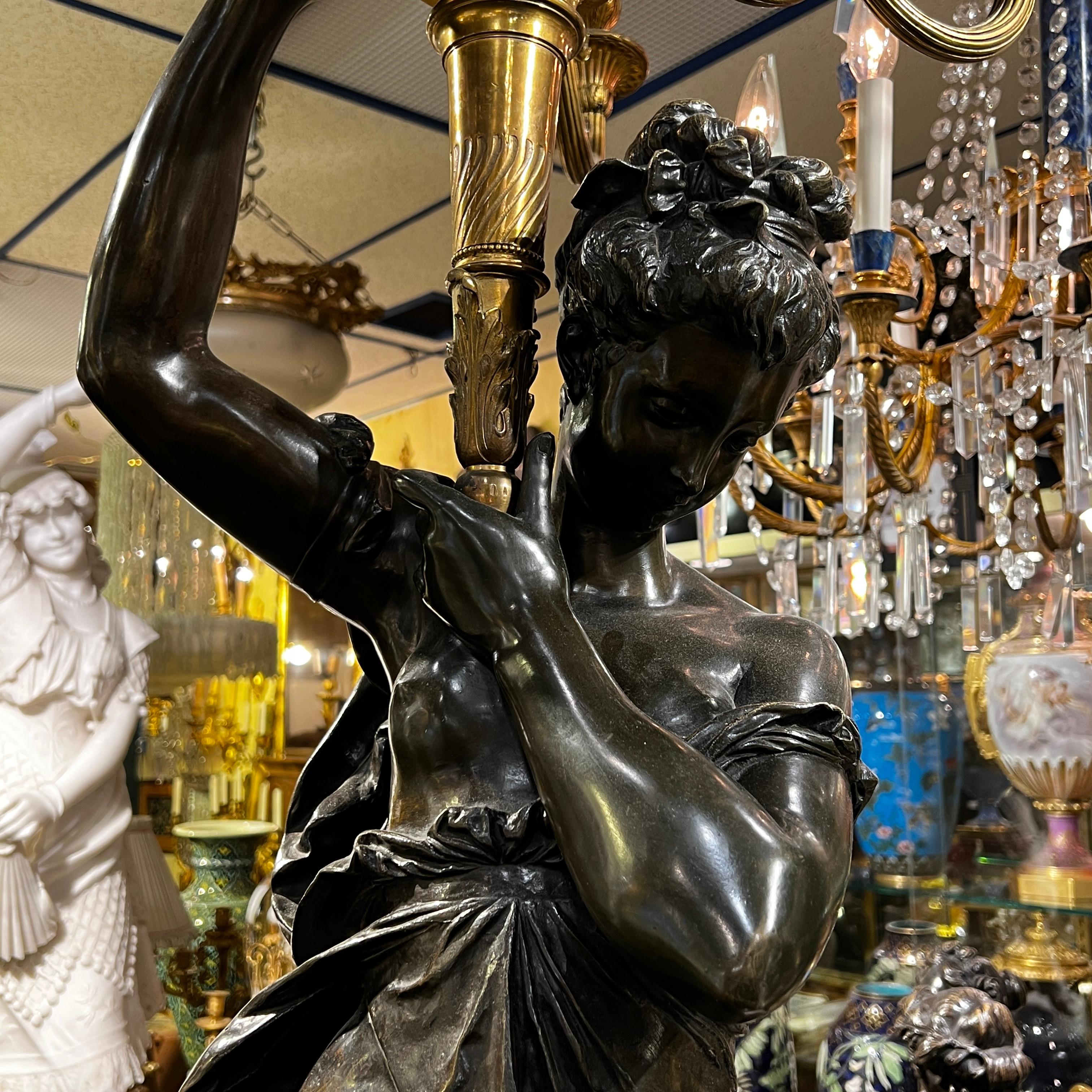 Bronze Albert-Ernest Carrier-Belleuse Figural Candelabra Torchier For Sale
