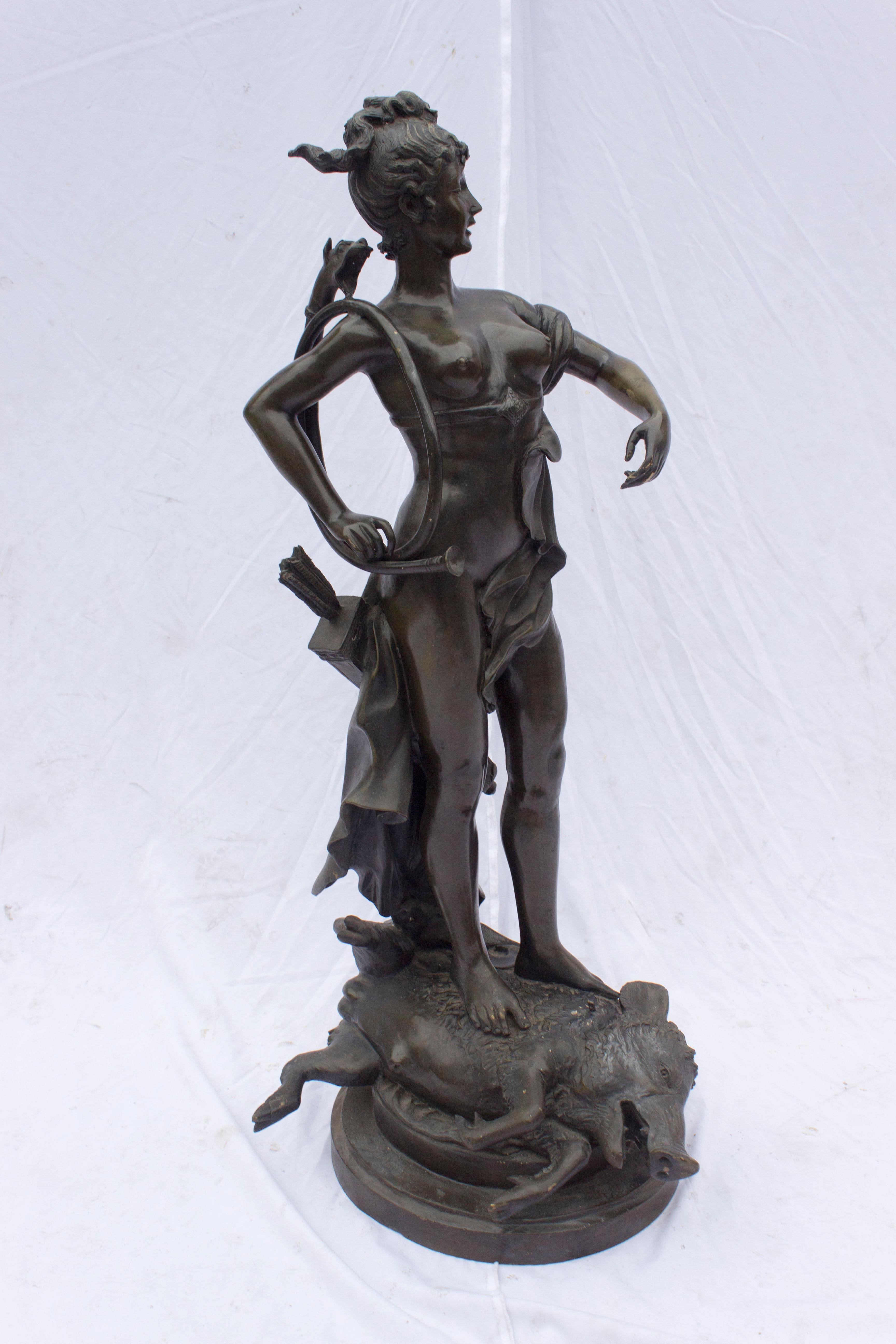 Diana Victorious is a bronze statue that stands at 120 cm tall and represents the final and crowning achievement of Carrier-Belleuse's (French, 1824–1887) career as an artist. He dedicated his final years to perfecting the sculpture and showcased it