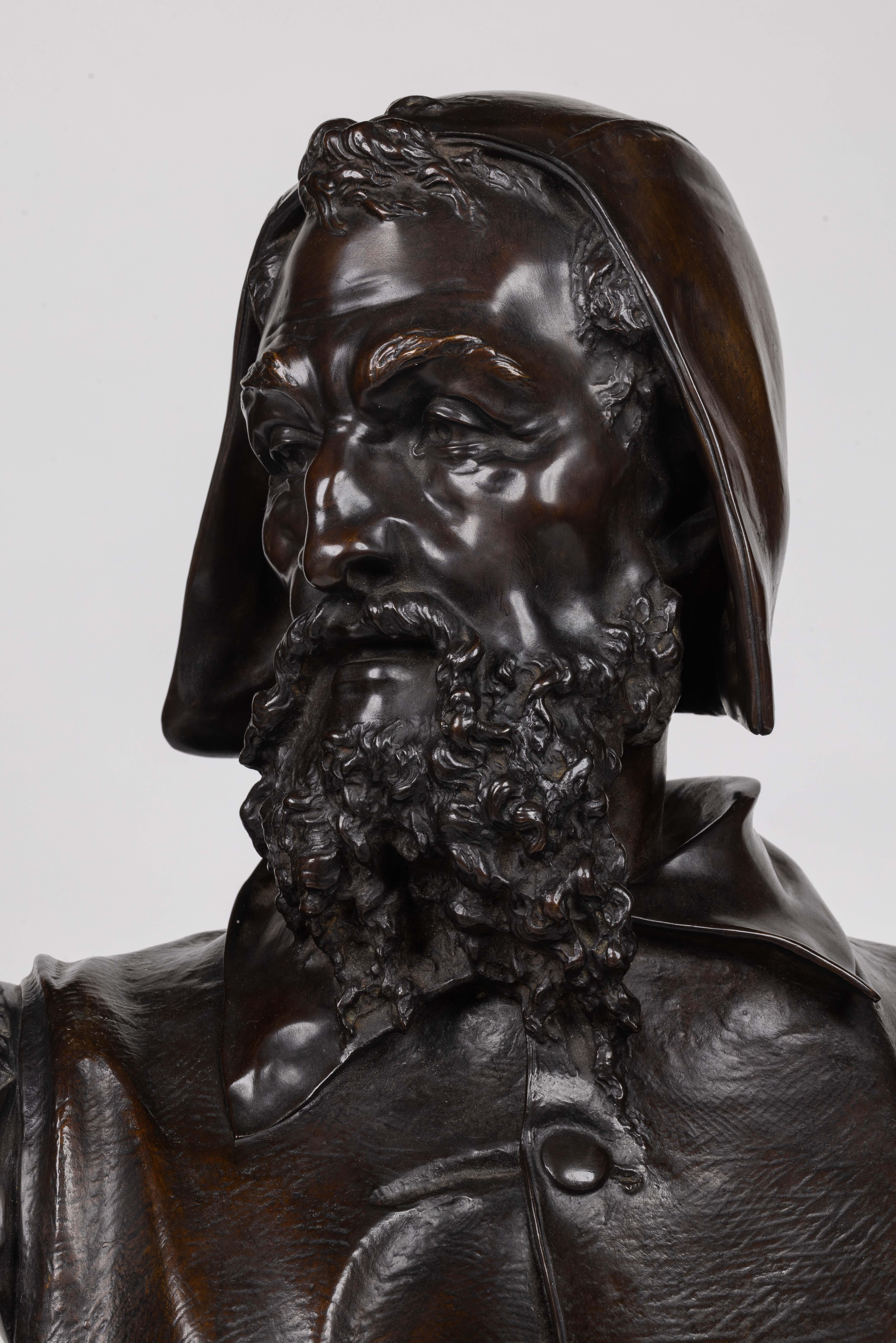 A Rare and Important Bronze Bust of Michelangelo For Sale 10