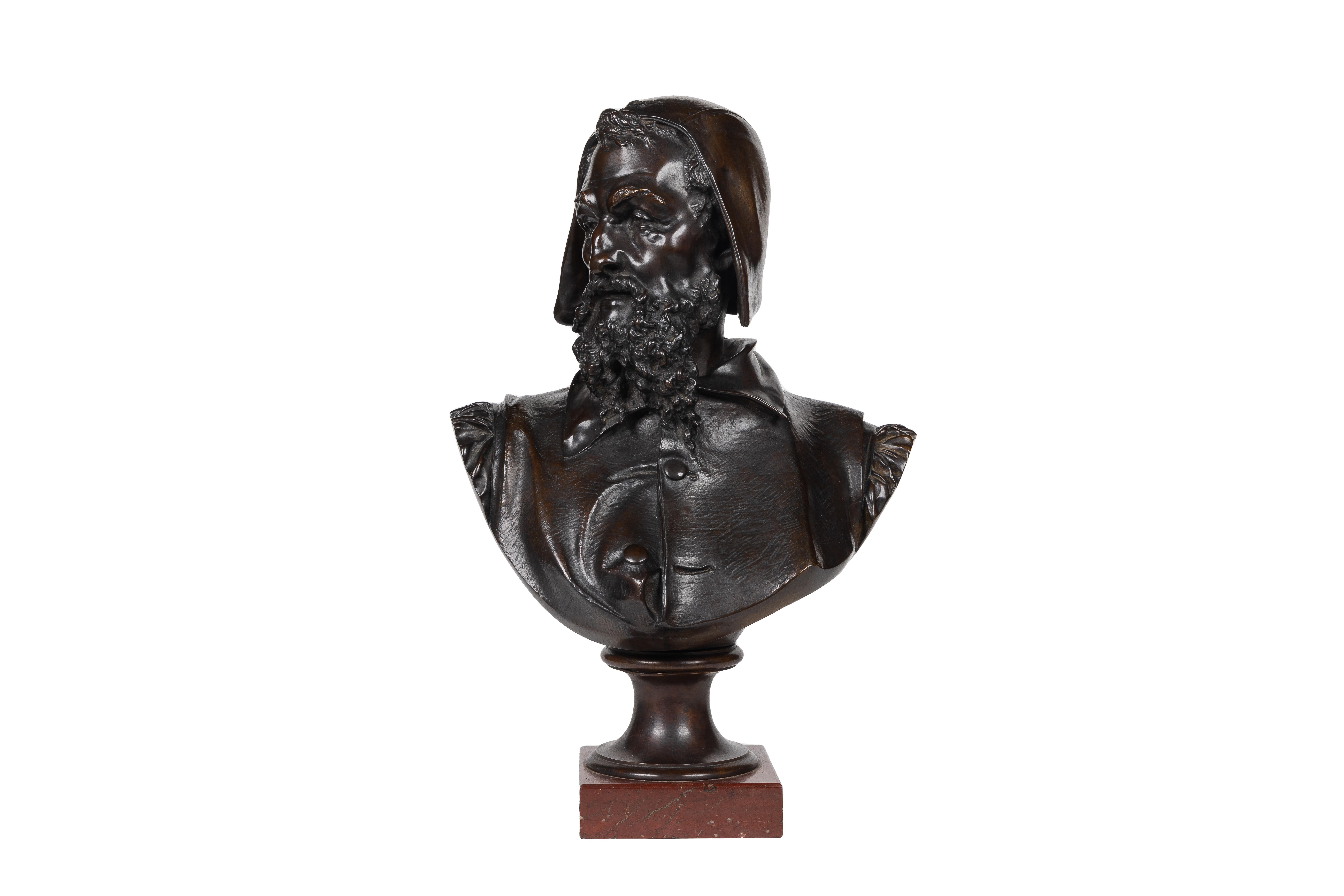 Albert-Ernest Carrier-Belleuse Figurative Sculpture - A Rare and Important Bronze Bust of Michelangelo