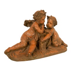 Antique 19thC French Naturalism Terracotta Sculpture "La Source" Putti Sculpture