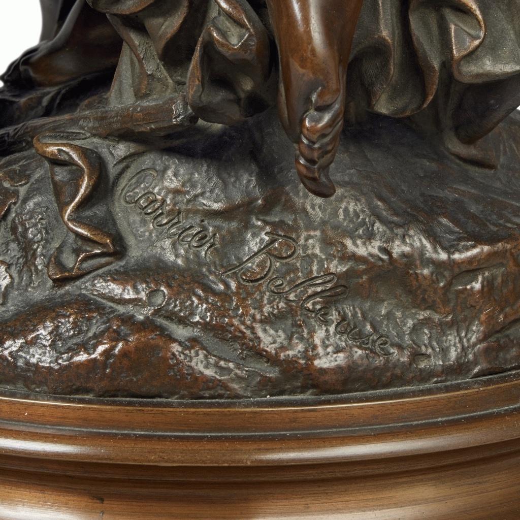 Albert-Ernest Carrier-Belleuse 
1824 - 1887
Danse au Tambourin
bronze signé Carrier Belleuse
Hauteur : 72,4 cm. Diamètre : 26,7 cm.
Provenance
Importante collection américaine.
La présente composition est l'un des groupes les plus réussis et les