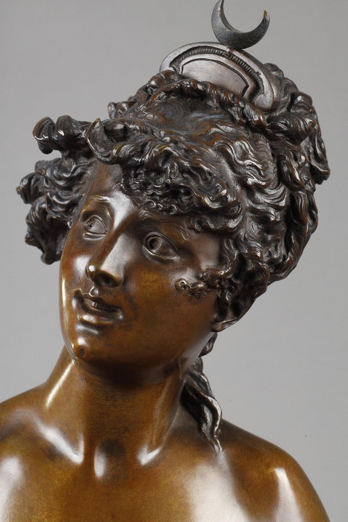Diana with an arrow
by Albert-Ernest CARRIER-BELLEUSE (1824-1887)
 
Bronze sculpture with a dual light and dark brown patina
signed on the base 