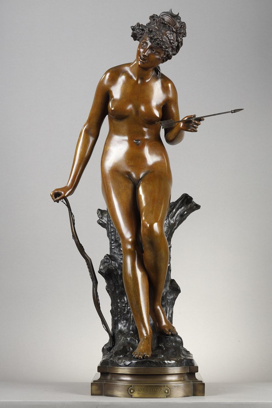 Albert-Ernest Carrier-Belleuse Nude Sculpture - Diana with an arrow