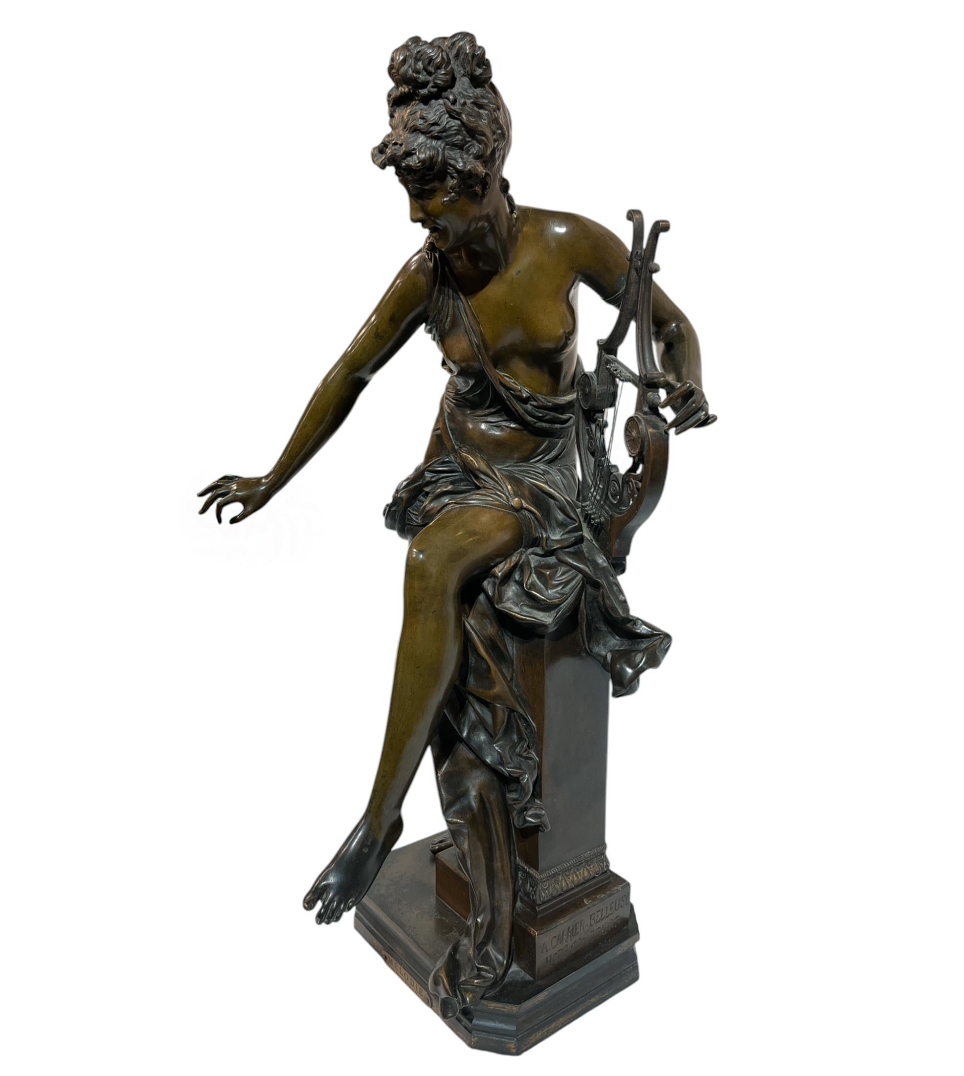Albert Ernest Carrier-Belleuse A Figural Bronze Sculpture Melodie - Gold Figurative Sculpture by Albert-Ernest Carrier-Belleuse