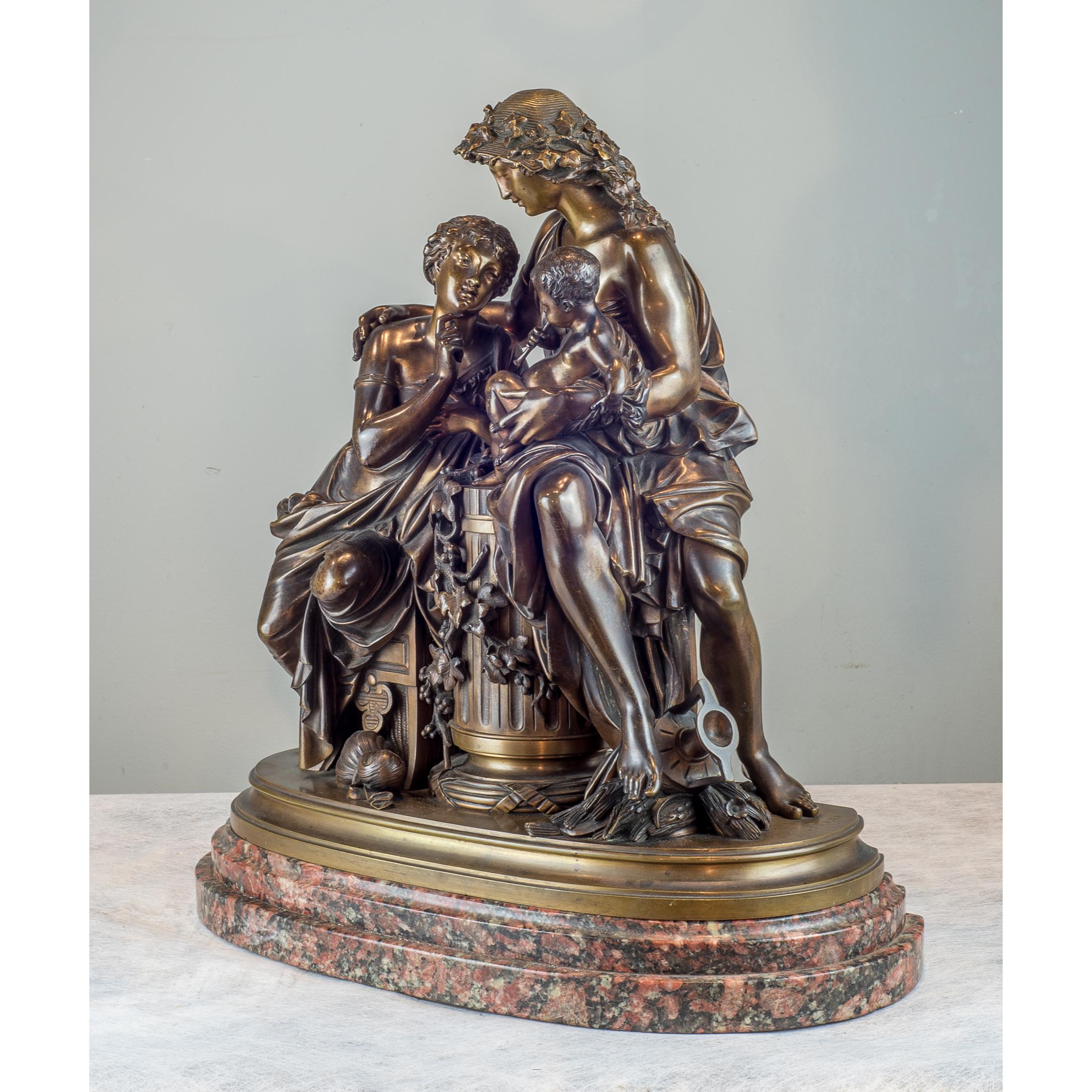 Fine Quality Patinated and Gilt Bronze Group by A. Carrier-Belleuse - Sculpture by Albert-Ernest Carrier-Belleuse