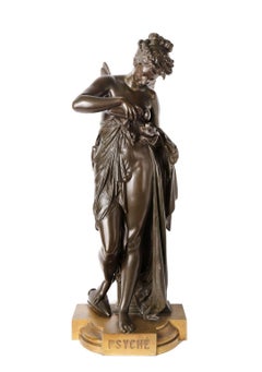 Grande sculpture française en bronze du XIXe siècle représentant la déesse grecque Psyché