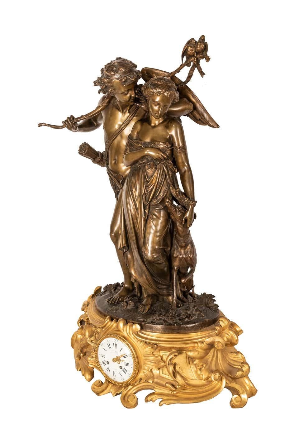 L' Amour Se Confie À L' Amitié 'L'amore che confida nell'amicizia'. - Figurative Sculpture Oro di Albert-Ernest Carrier-Belleuse