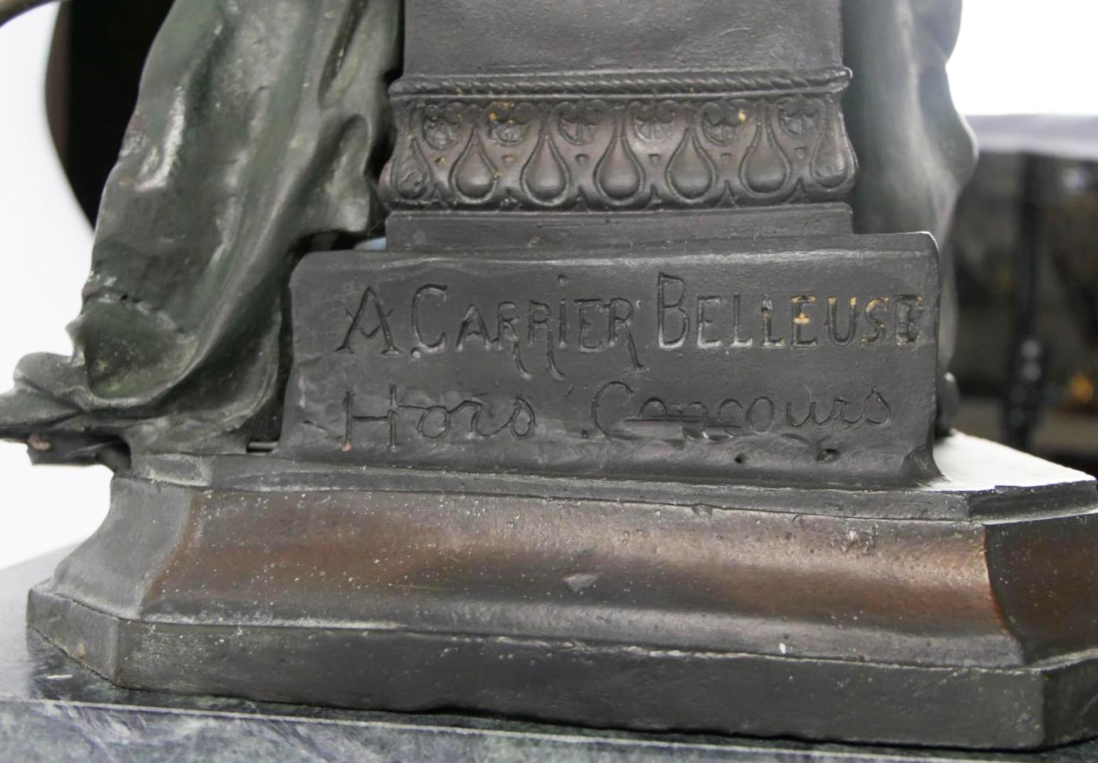 Grande sculpture figurative française ancienne en bronze à édition limitée d'après Albert-Ernest Carrier-Belleuse (français, 1824-1887) intitulée MÉLODIE (Melody)  Signé en fonte sur la base : Sur le dessus de la base : Melodie/Par Morrier