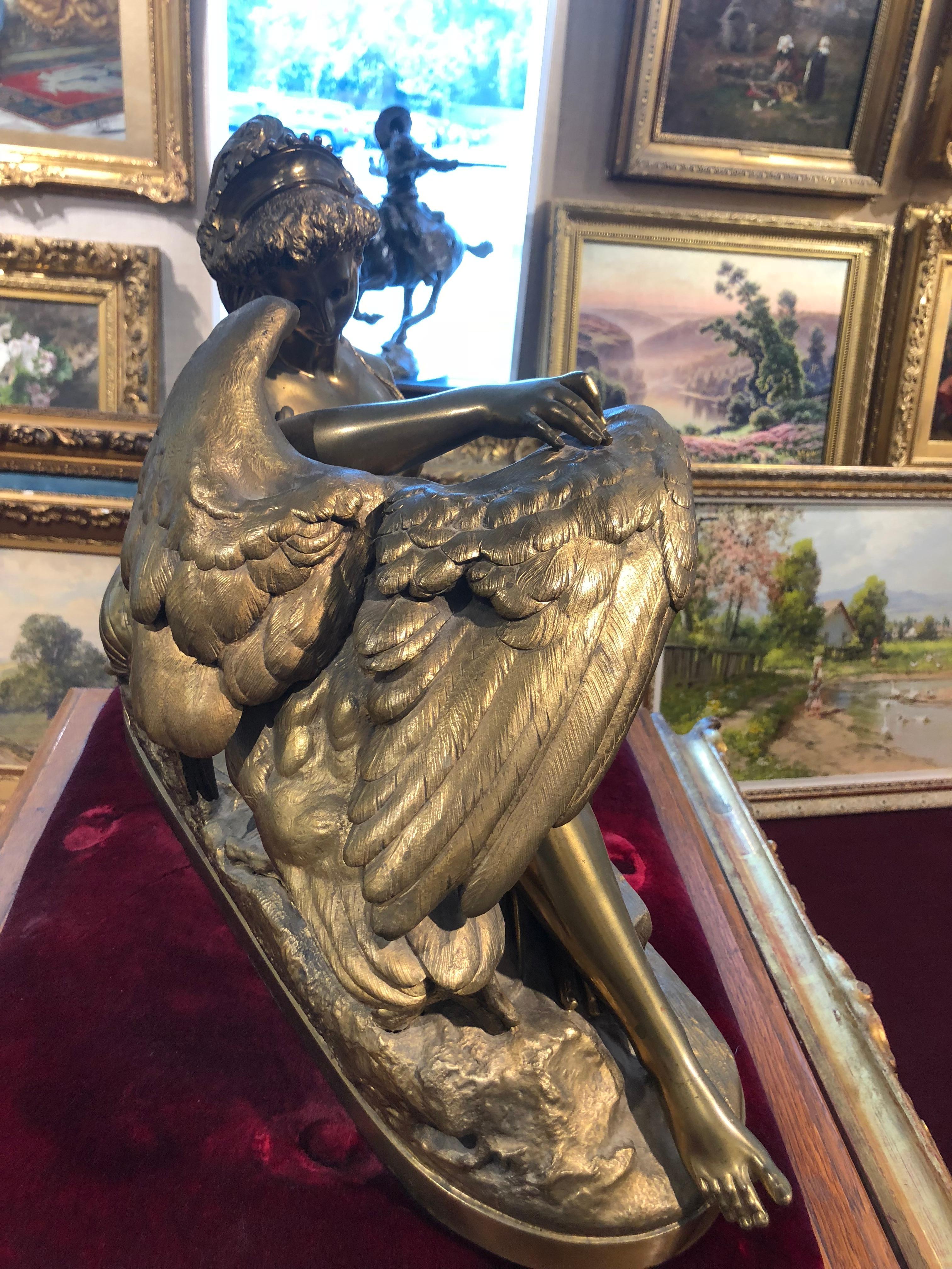 Leda and the Swan - Gold Figurative Sculpture by Albert-Ernest Carrier-Belleuse