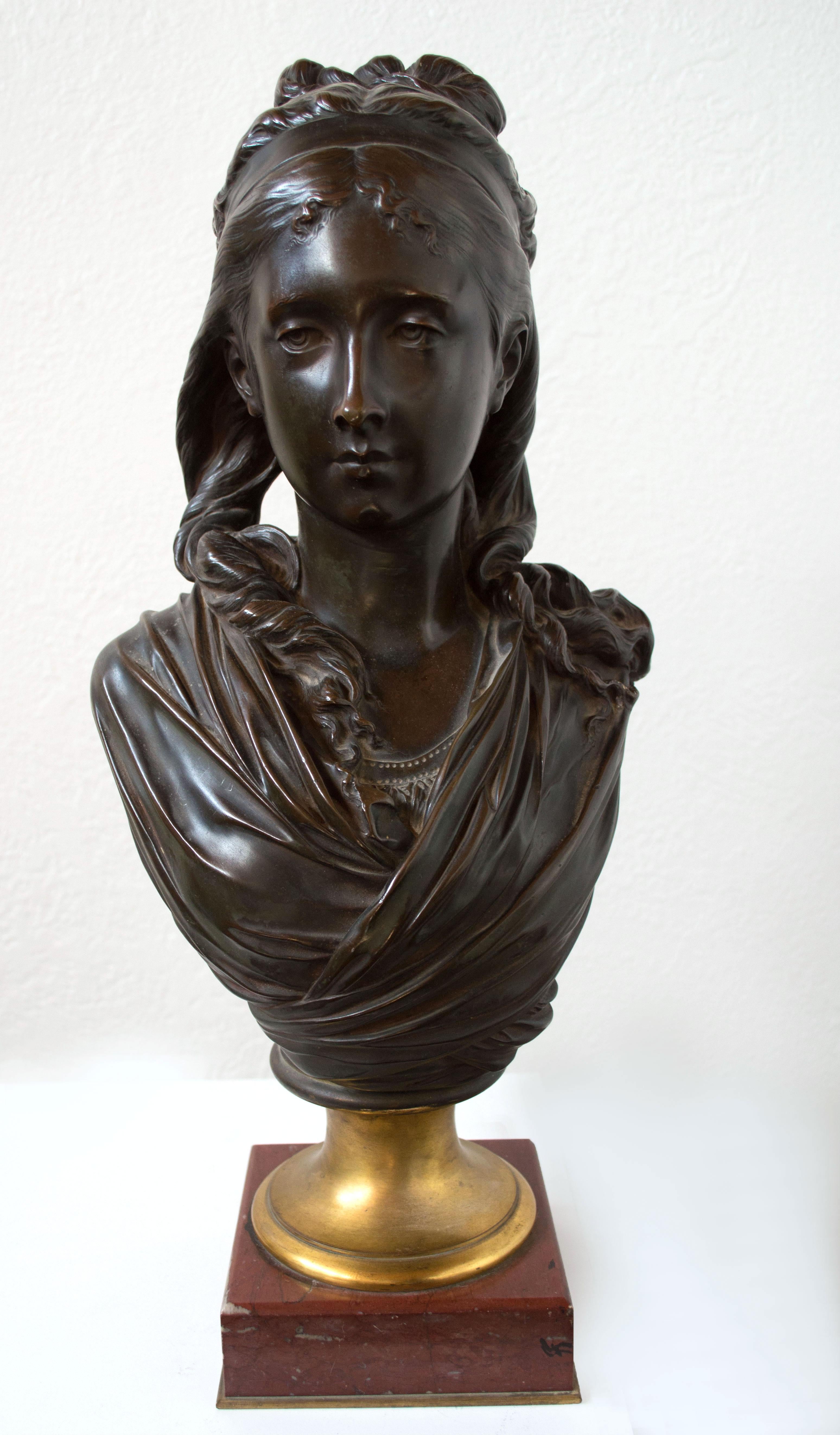 Pareja de bustos del siglo XIX de Albert Ernest Carrier-Belleuse - Sculpture de Albert-Ernest Carrier-Belleuse