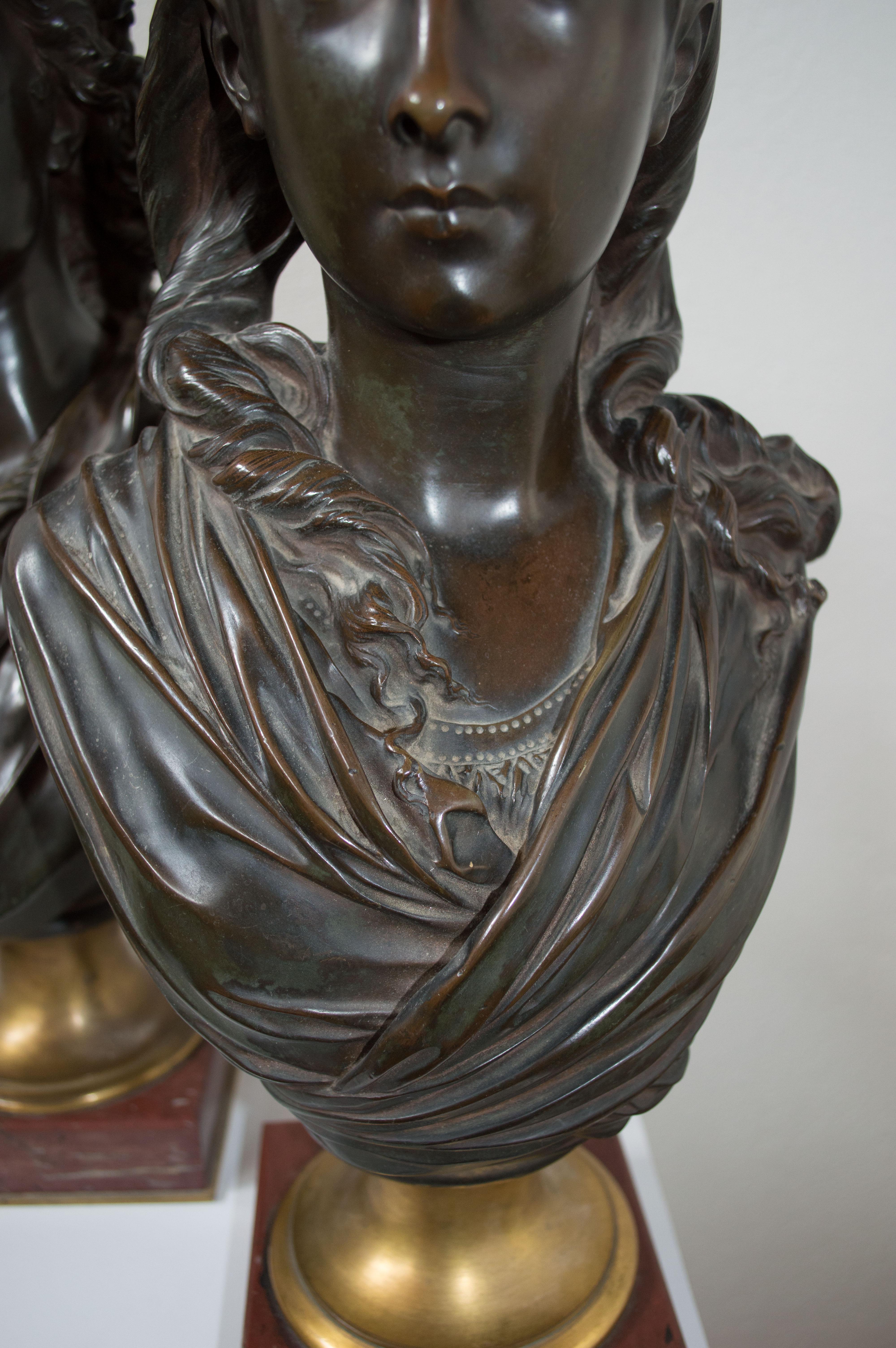 Pair of 19th Century Busts by Albert Ernest Carrier-Belleuse - Baroque Sculpture by Albert-Ernest Carrier-Belleuse