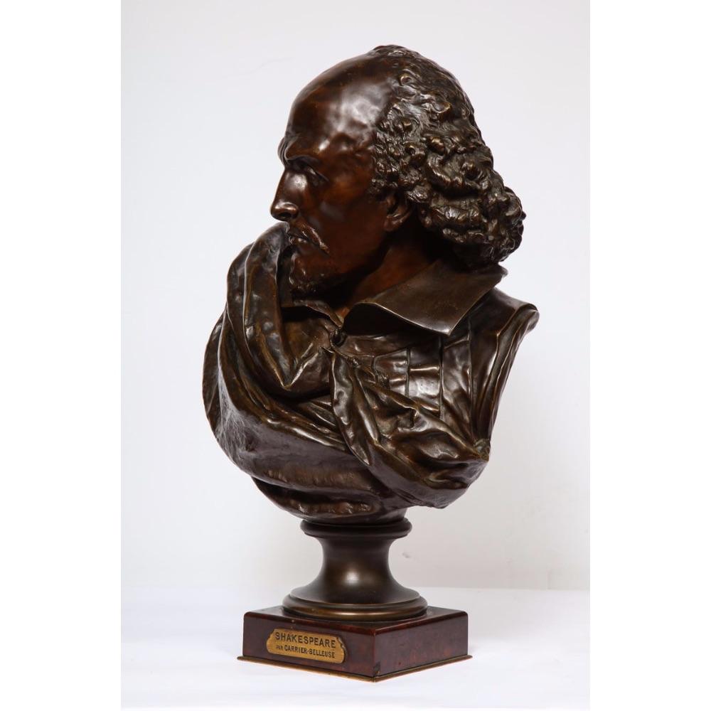 Rare French Bronze Bust of William Shakespeare by Carrier Belleuse and Pinedo 4