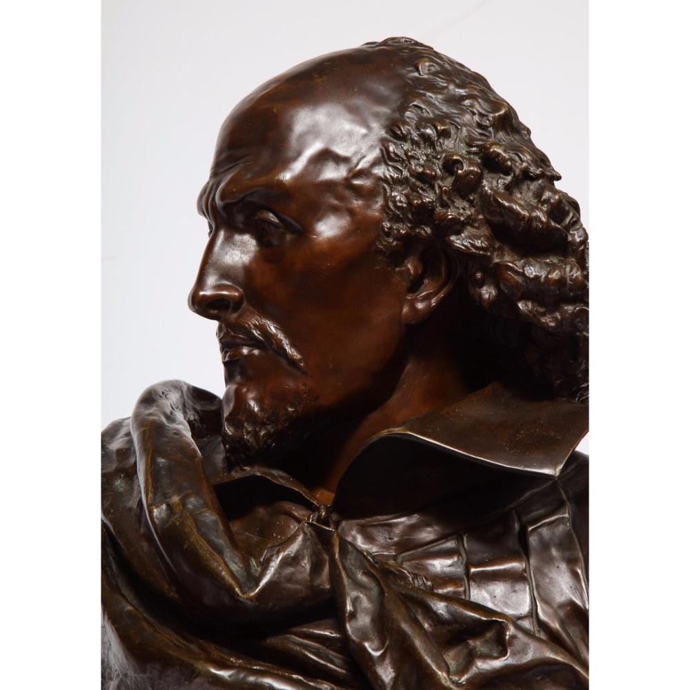 Rare French Bronze Bust of William Shakespeare by Carrier Belleuse and Pinedo 5