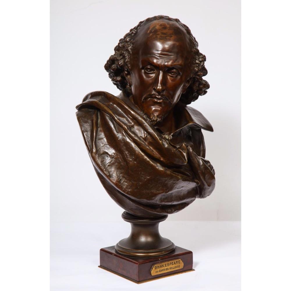 Rare French Bronze Bust of William Shakespeare by Carrier Belleuse and Pinedo - Sculpture by Albert-Ernest Carrier-Belleuse