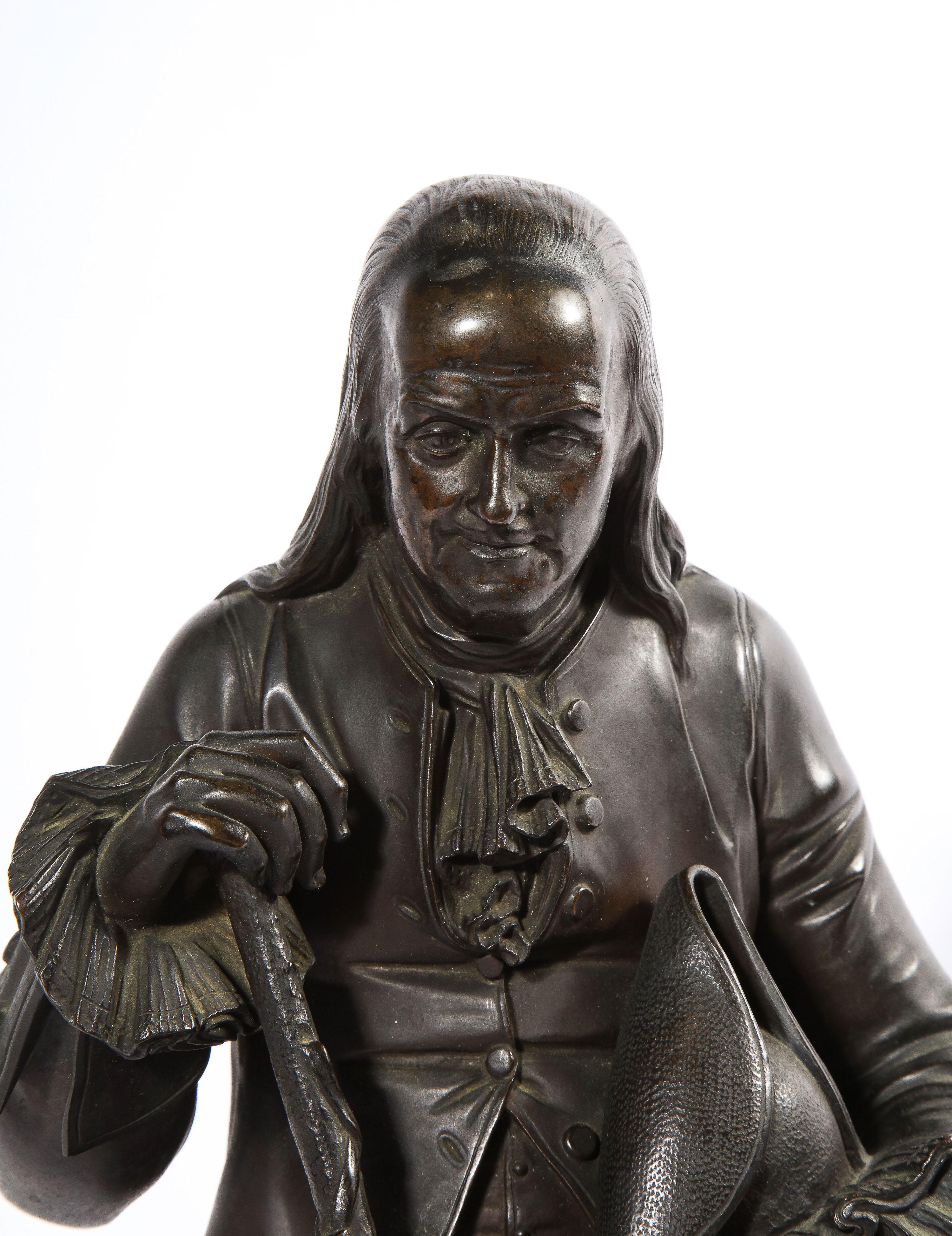 Rare sculpture en bronze patiné de Benjamin Franklin, par A. Carrier-Belleuse - Académique Sculpture par Albert-Ernest Carrier-Belleuse