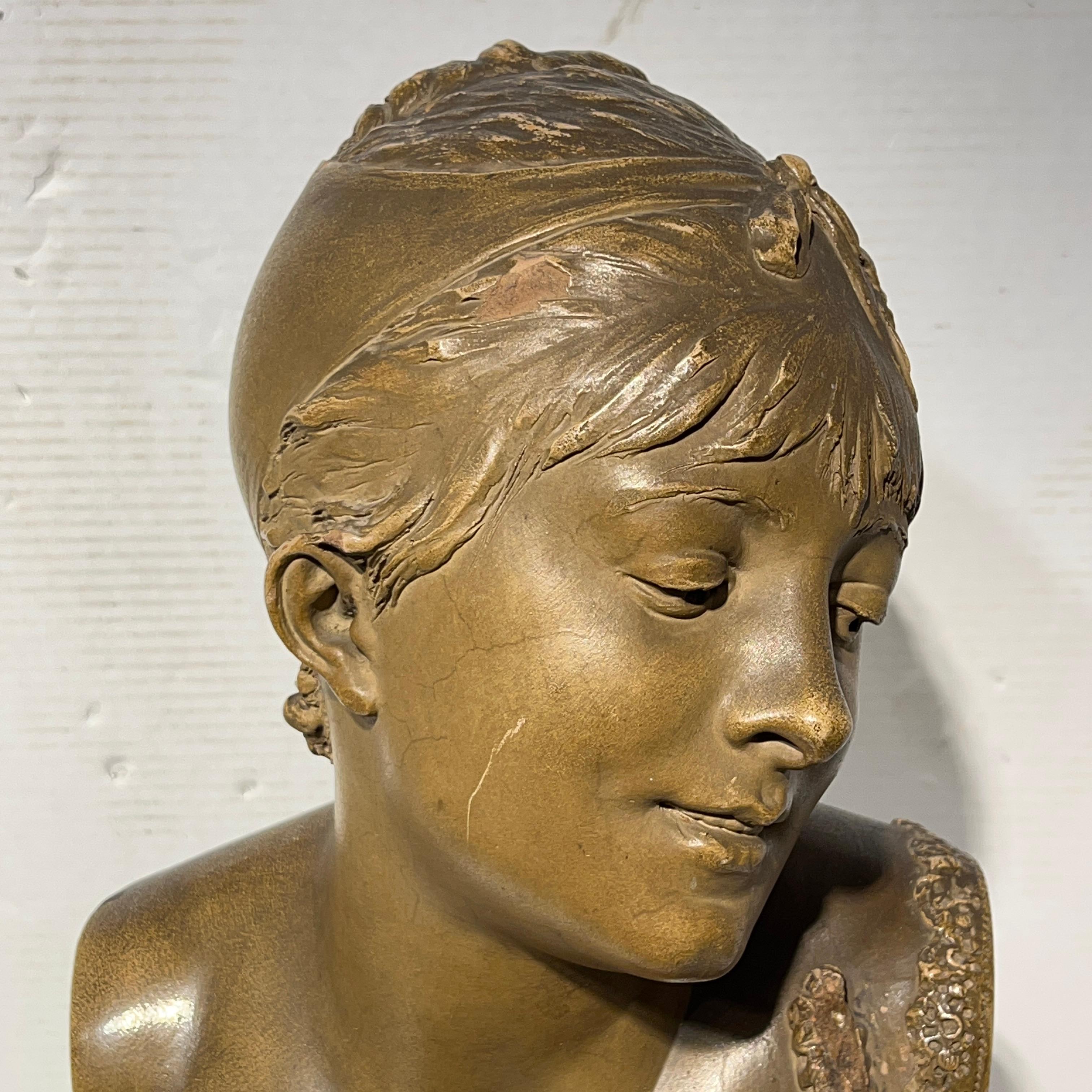 Albert-Ernest Carrier-Belleuse Terracotta Bust of a Girl 7
