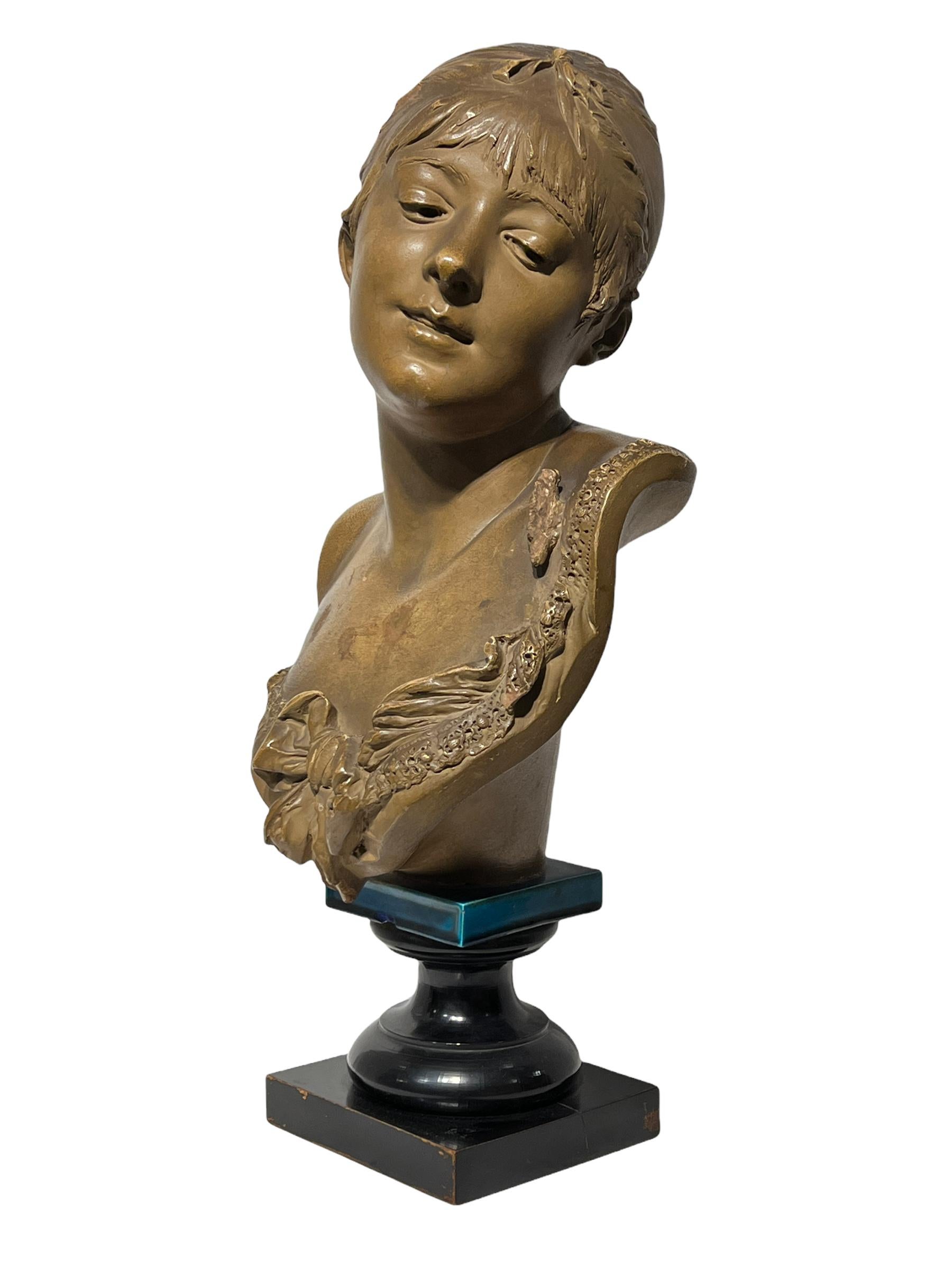 Albert-Ernest Carrier-Belleuse Terracotta Bust of a Girl.