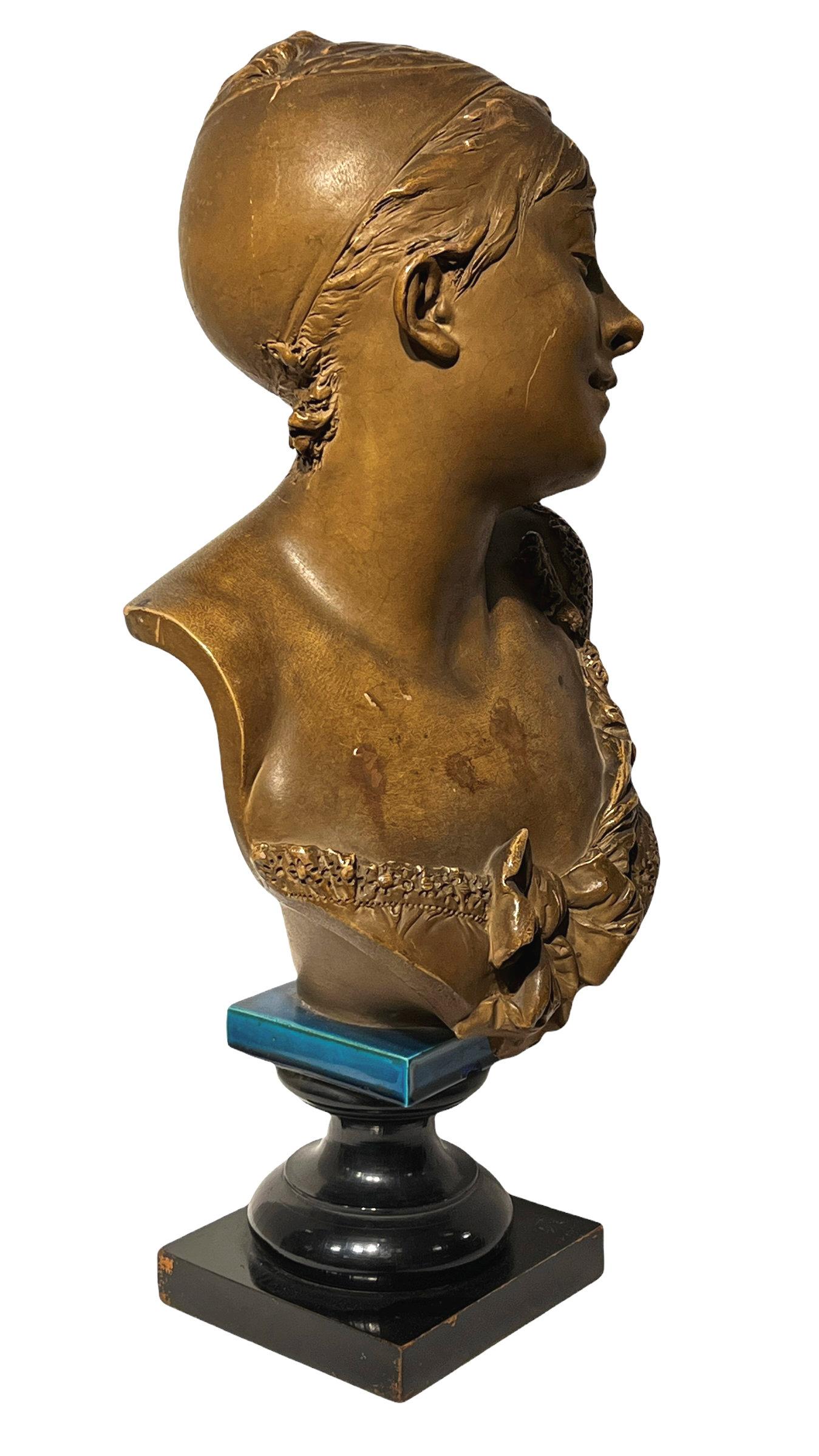 Hand-Carved Albert-Ernest Carrier-Belleuse Terracotta Bust of a Girl