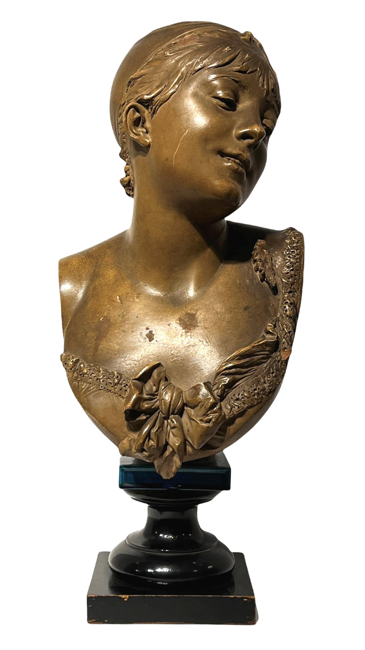 Albert-Ernest Carrier-Belleuse Terracotta Bust of a Girl In Good Condition In New York, NY