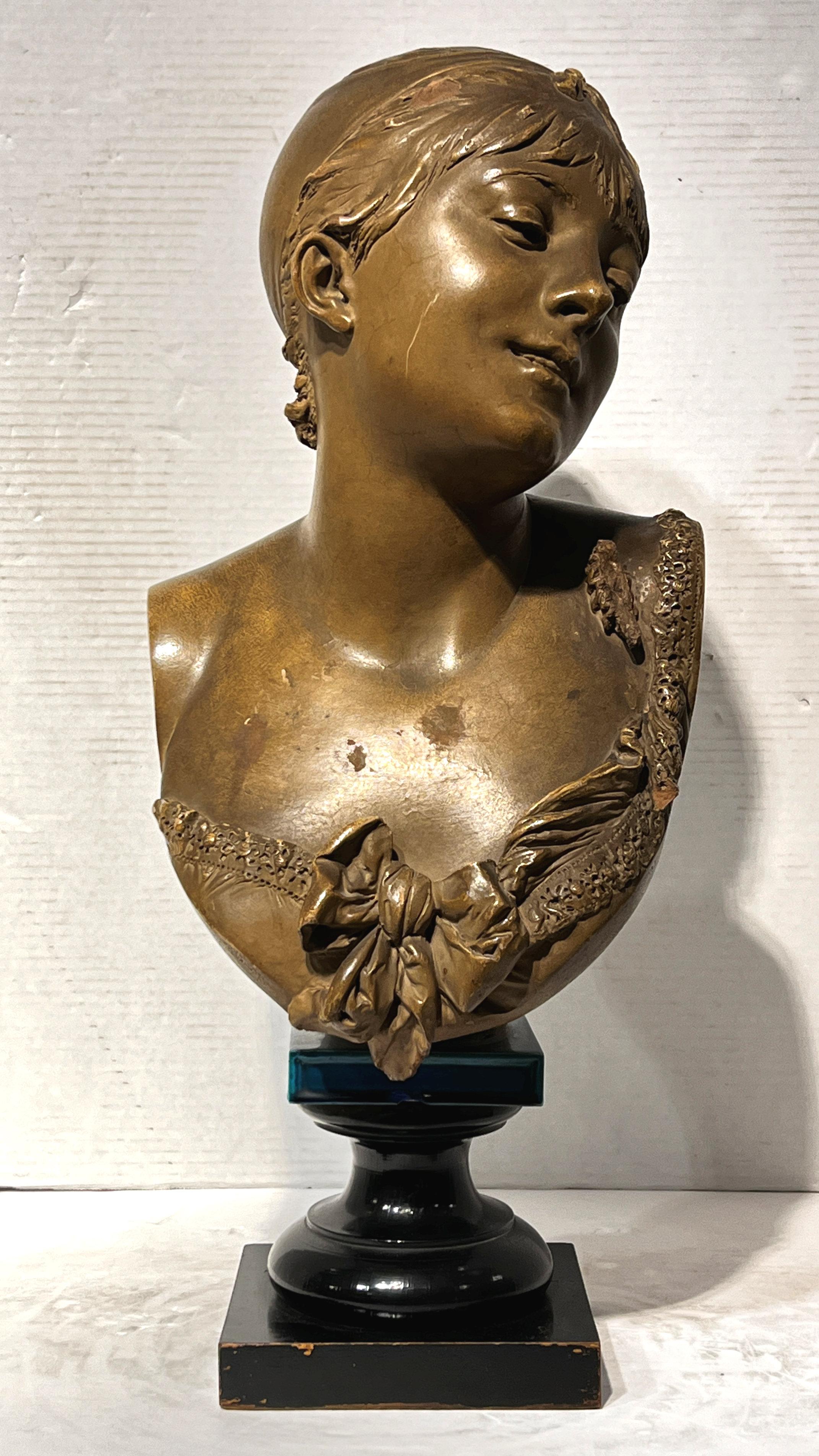 19th Century Albert-Ernest Carrier-Belleuse Terracotta Bust of a Girl