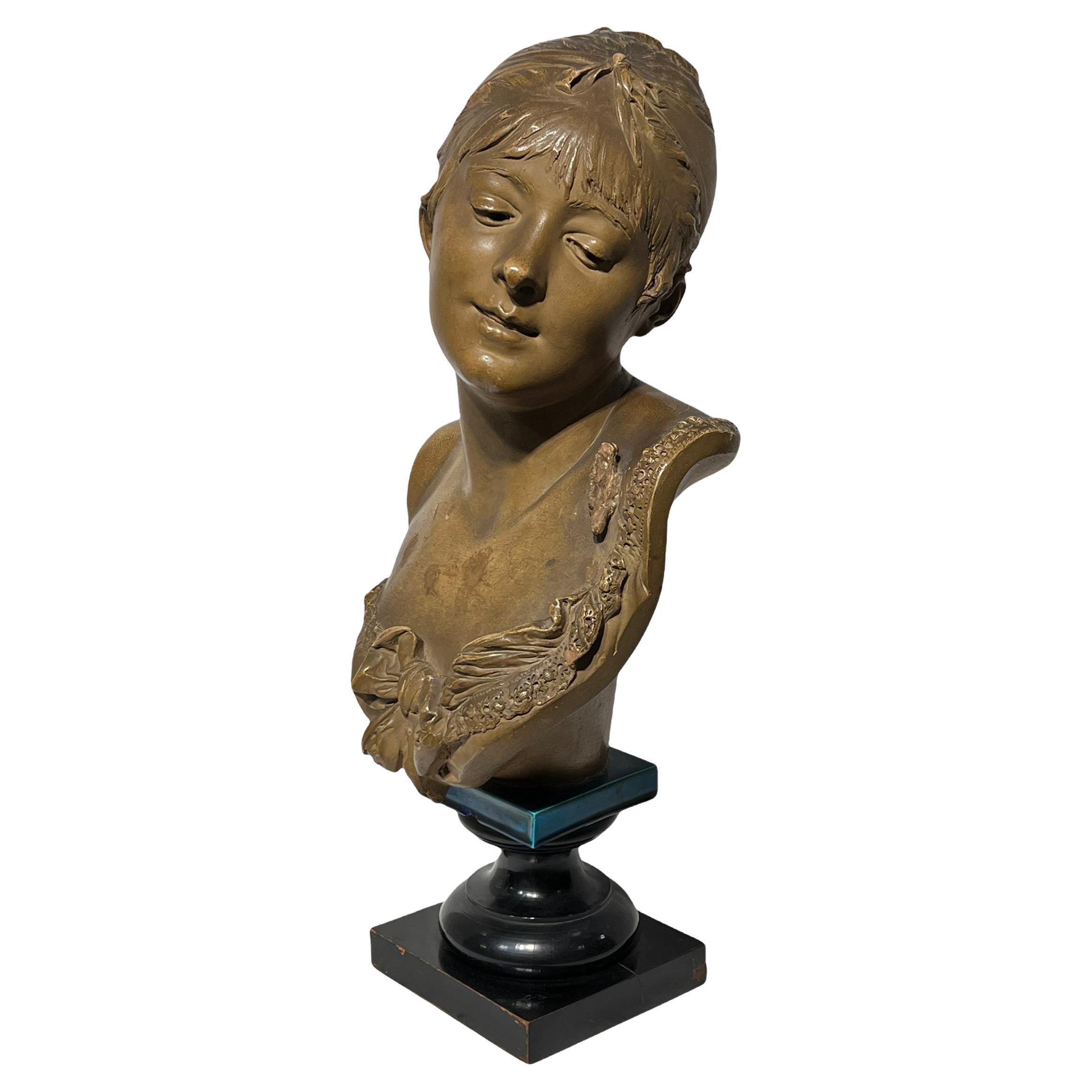 Albert-Ernest Carrier-Belleuse Terracotta Bust of a Girl