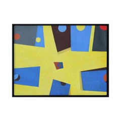 Peinture géométrique abstraite cubiste américaine du début de l'ère moderne, jaune, bleue et rouge