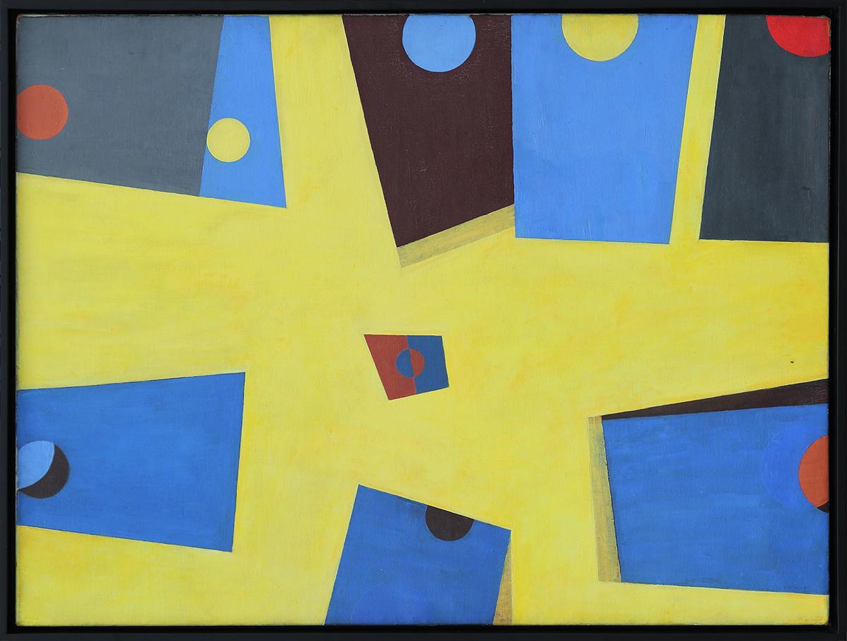 Albert Eugene Gallatin Abstract Painting - Early Modern American Cubist Yellow, Blue, and Red Abstract Geometric Painting