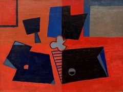 "Untitled" Albert Eugene Gallatin, Mid-Century Abstract, Red and Blue, Geometric