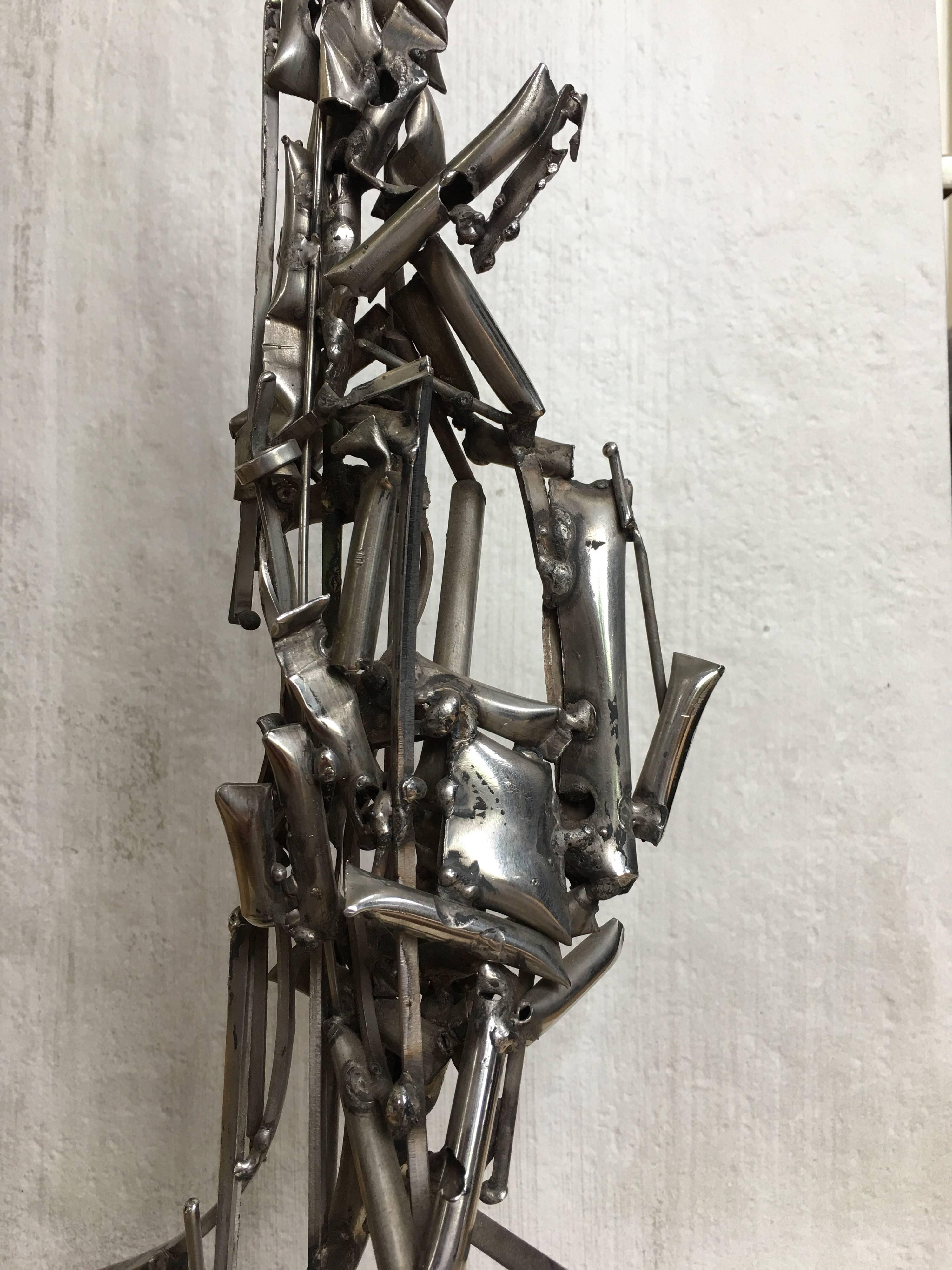 Albert Feraud Brutalist Mid-Century Modern Abstract Metal Sculpture, France  In Excellent Condition In Lambertville, NJ