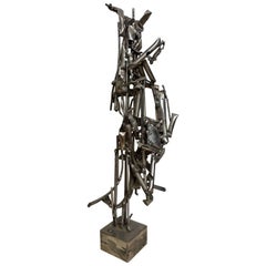 Albert Feraud Brutalist Mid-Century Modern Abstract Metal Sculpture, France 