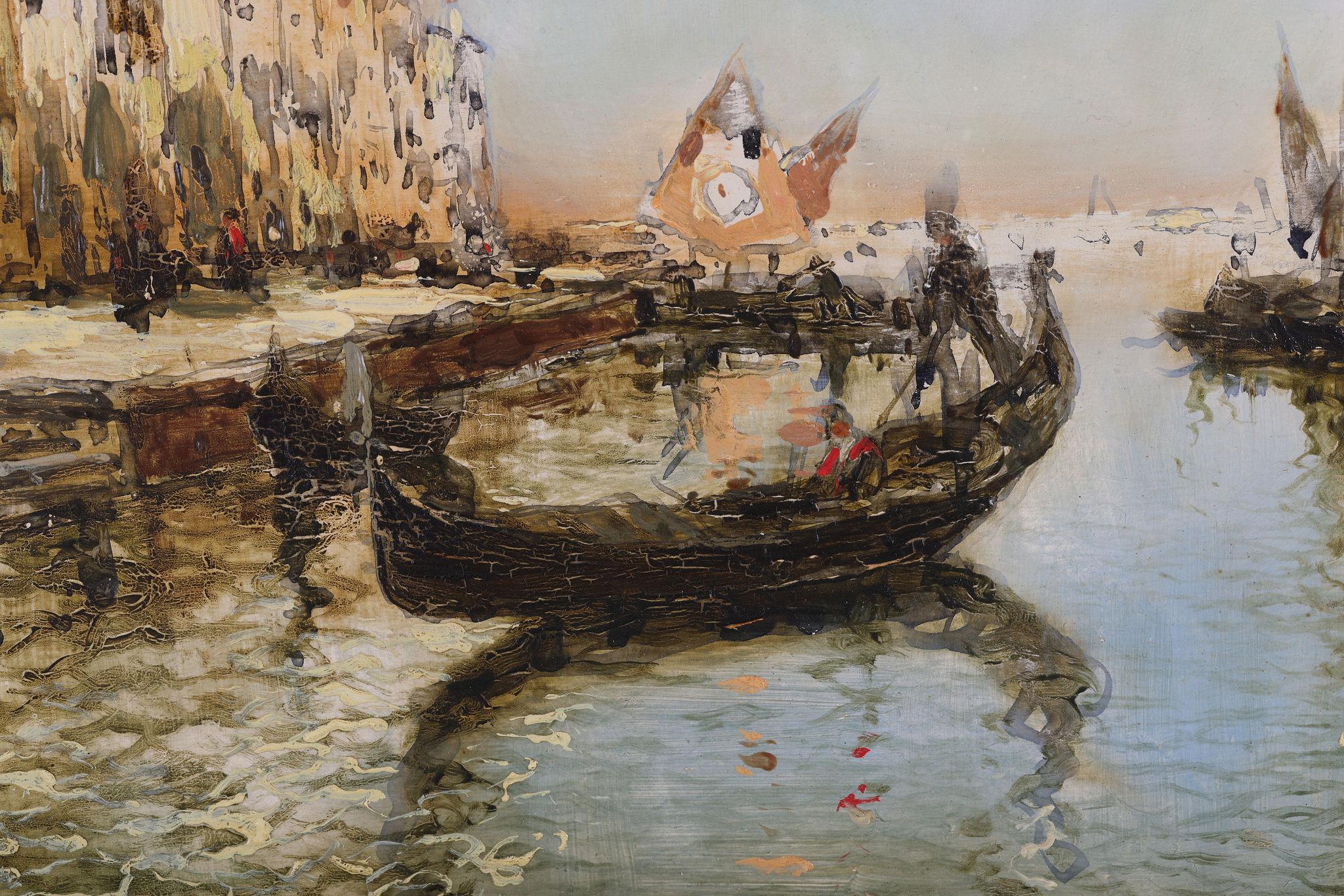 Gondolas on a Venetian Backwater For Sale 1