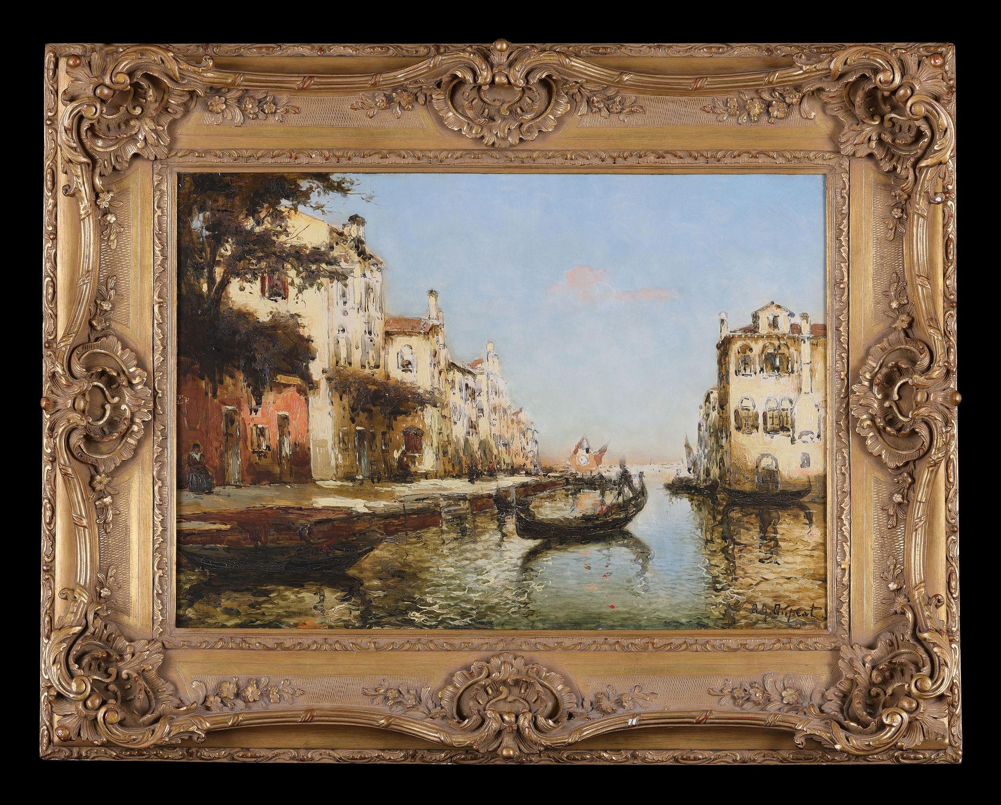 Gondolas on a Venetian Backwater - Painting by albert Ferdinand DUPRAT