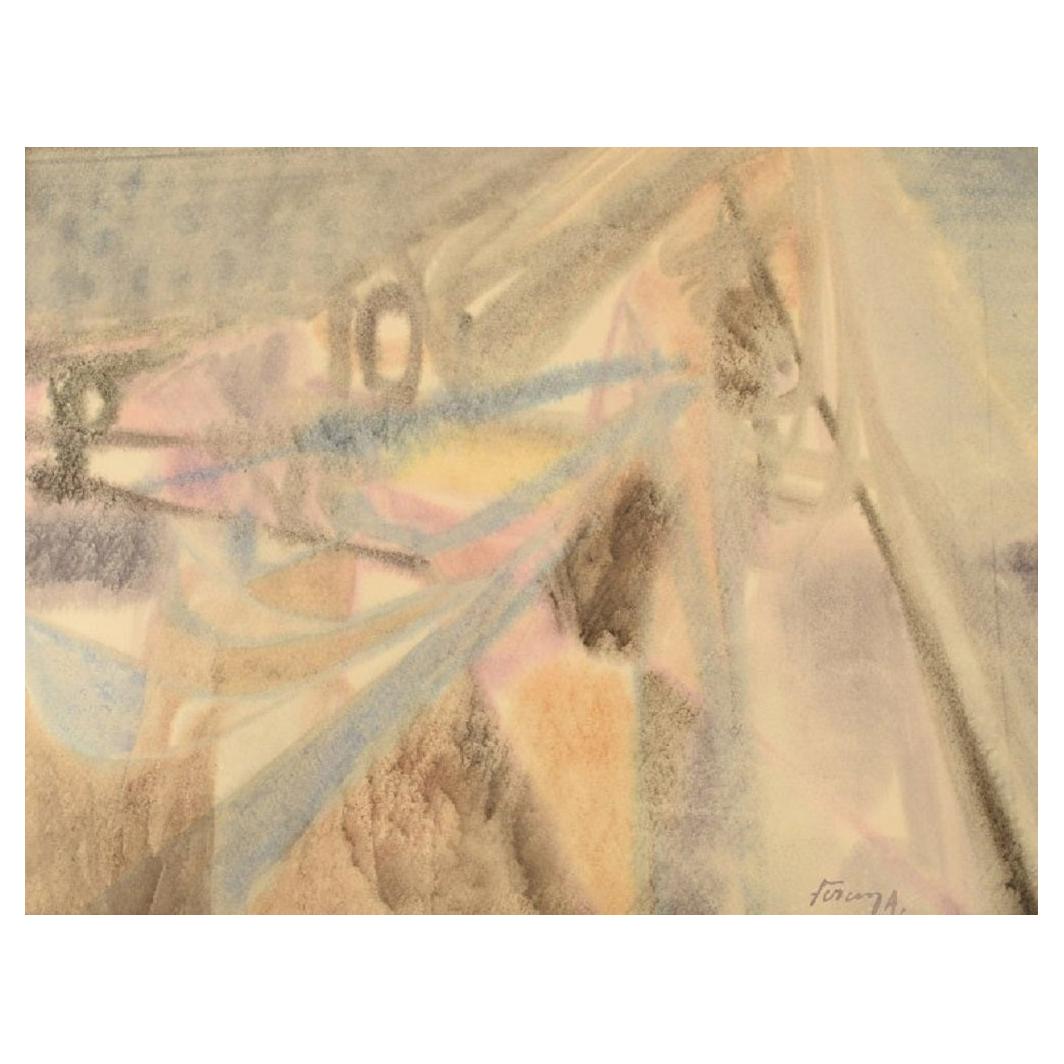 Albert Ferenz, Allemagne, Aquarelle sur papier, « Dans les montagnes ». en vente