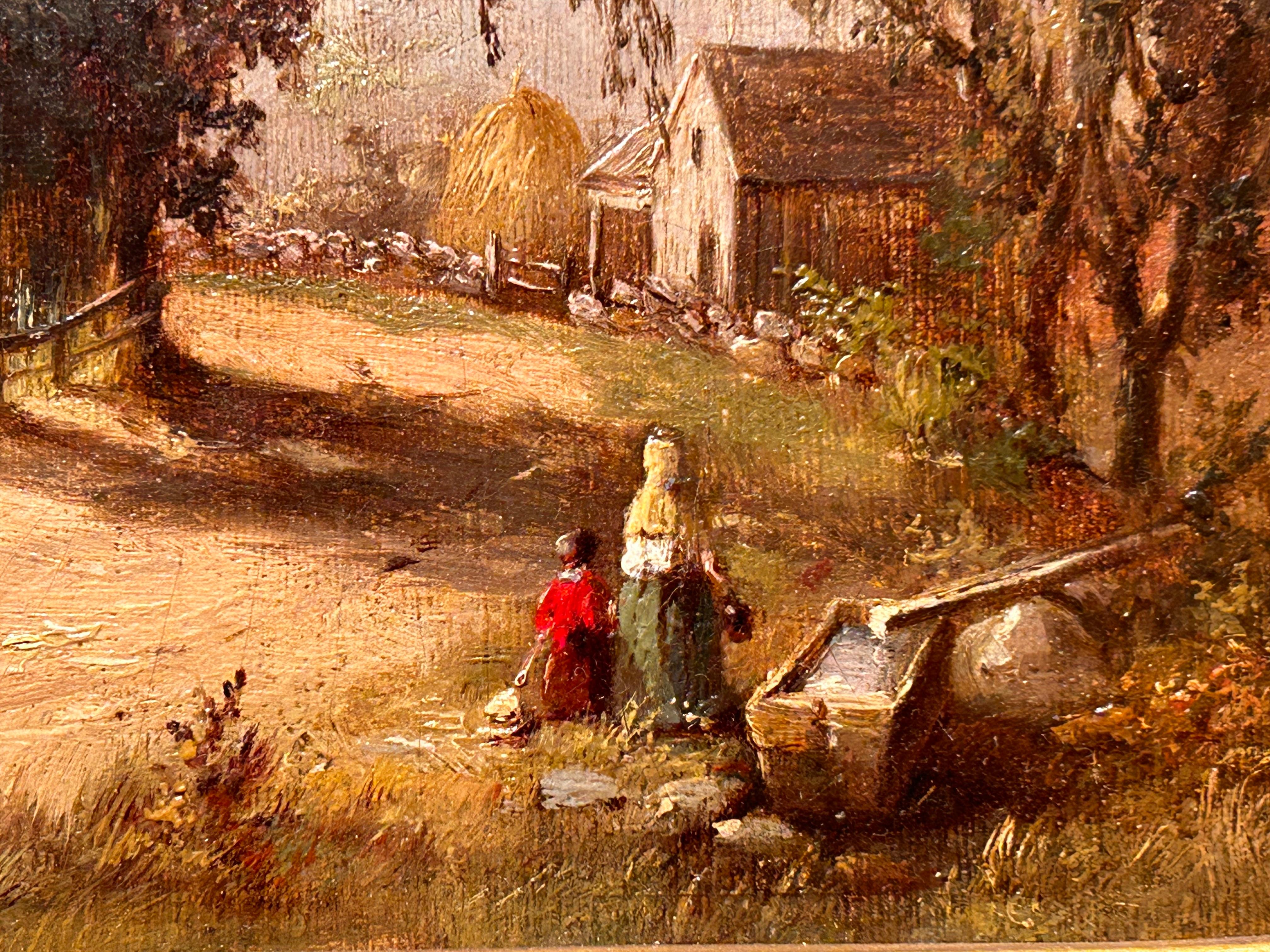 Paisaje al óleo de campo caminando hacia la bomba de agua - Landscape Painting Marrón de Albert Fitch Bellows