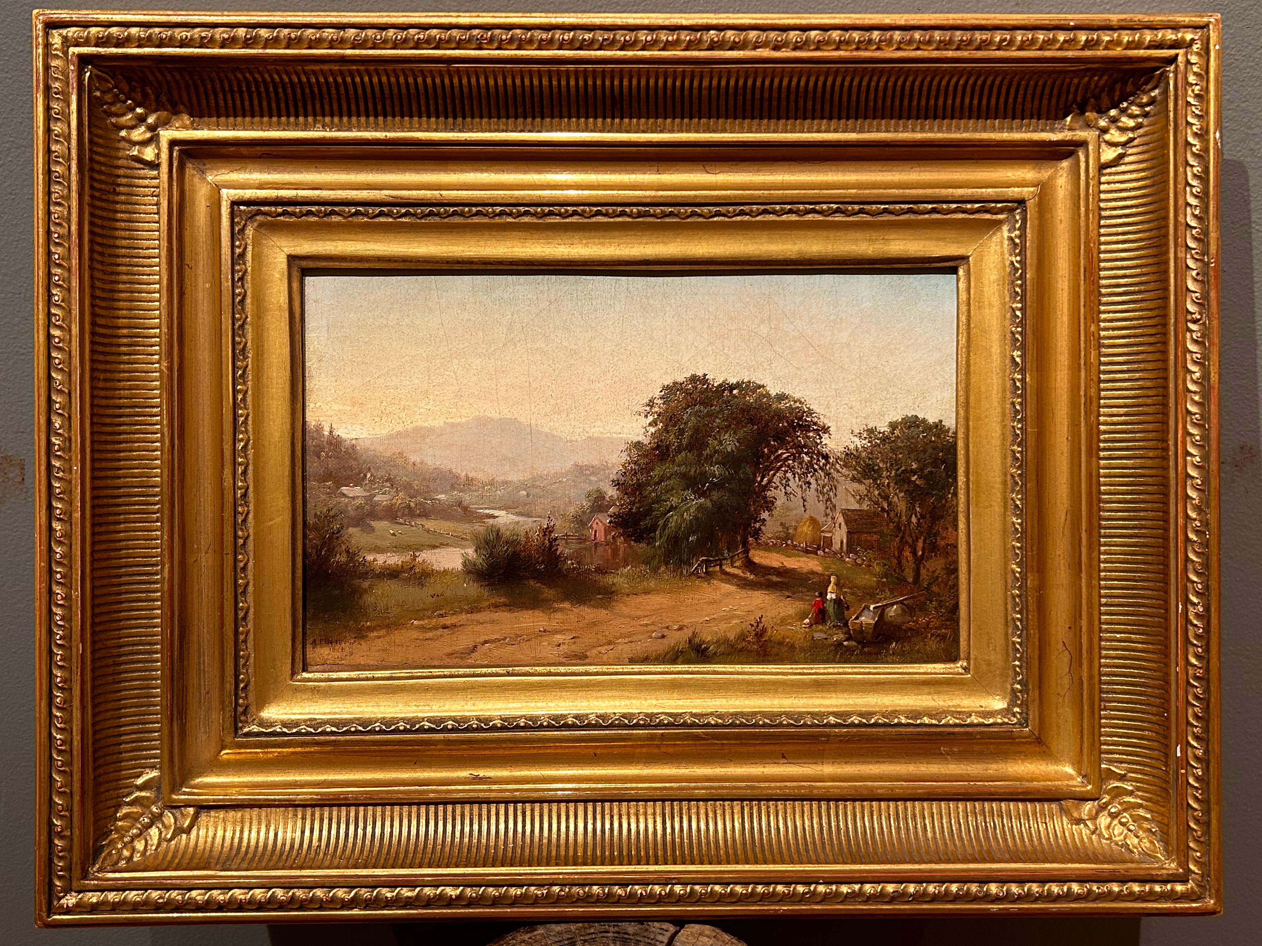 Albert Fitch Bellows Landscape Painting - Oil Landscape of Country Side Walking to Water Pump