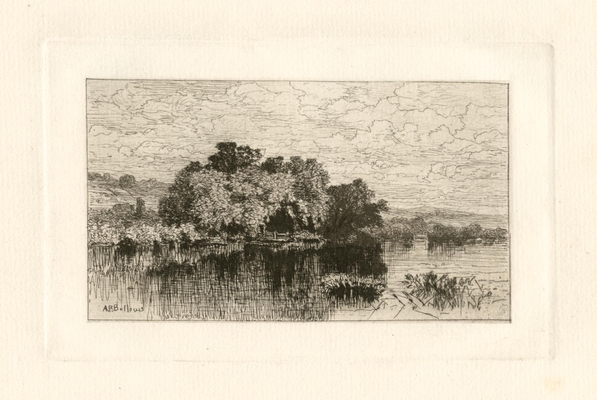 "Mill Pond At Windsor, Connecticut" grabado original - Print de Albert Fitch Bellows